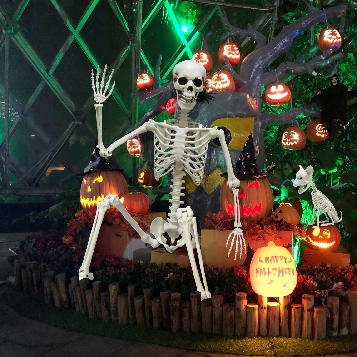 Detalle 2 de WODMAZ WSJGJ+SJG 5.4-Ft Posable Halloween Skeleton Set with Dog and Cat