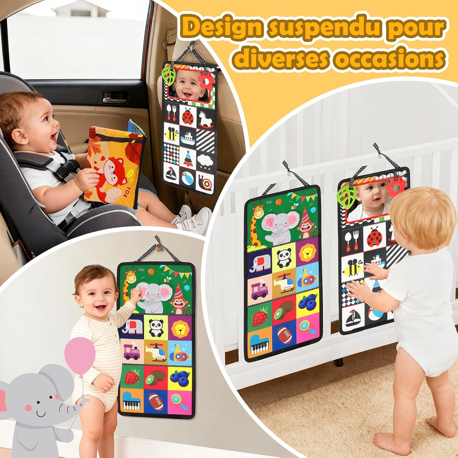 Thumbnail 6 de BBWOO Grand Livre Pliable Montessori 0–12 Mois: Tummy Time avec Miroir et Dentition Sensorielle