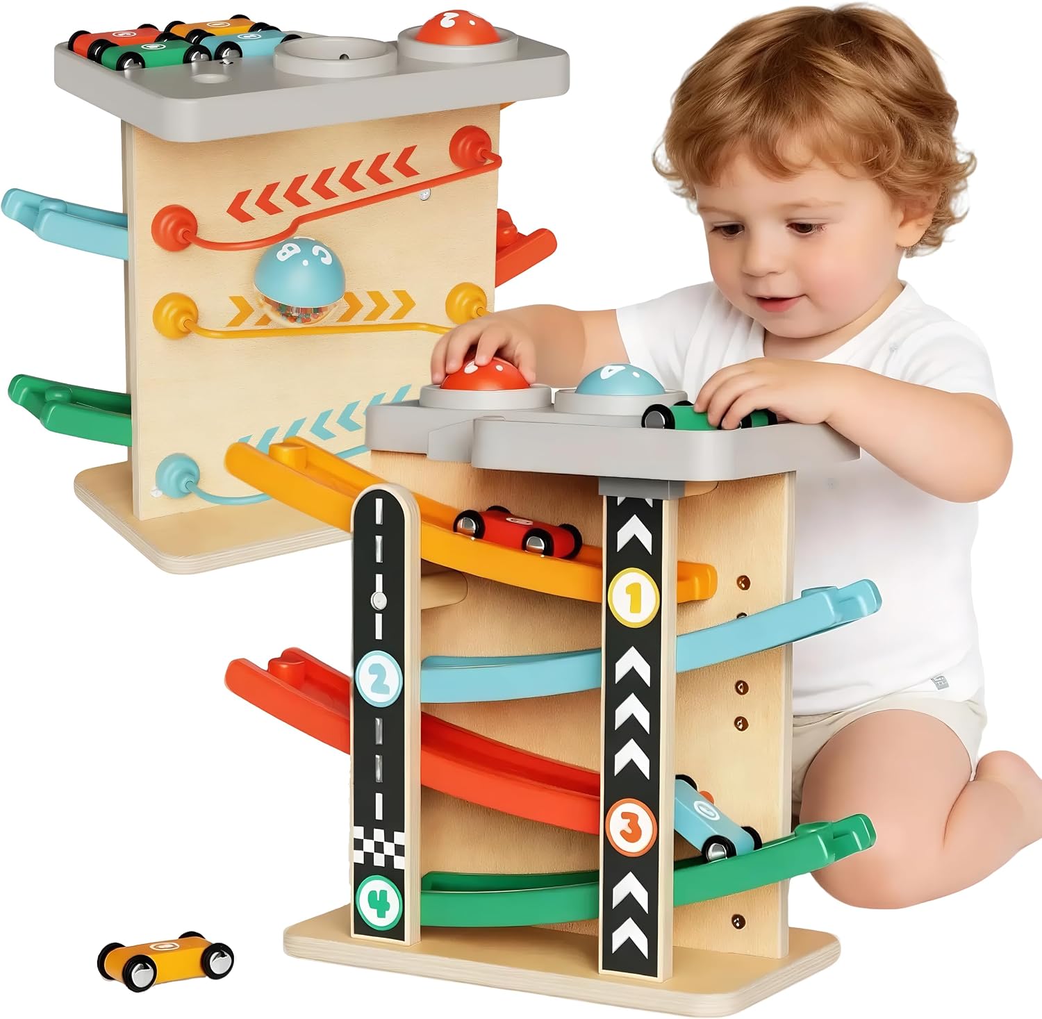 Detalle de Itainq I00002 2-in-1 Wooden Pounding Toy and Car Ramp