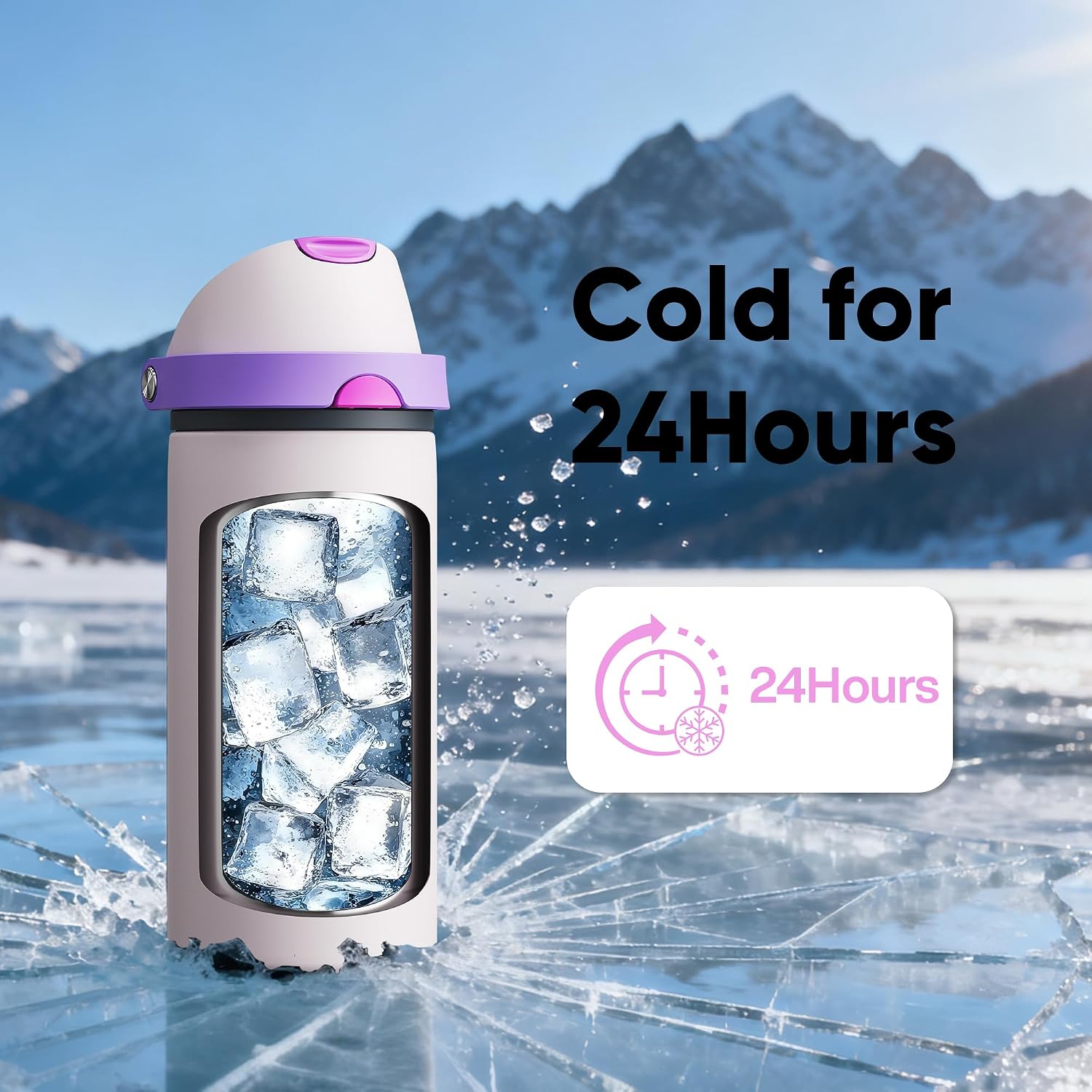 Thumbnail 6 de Encool Insulated Water Bottle with Straw (18 oz, Oyster Pink) – Stainless Steel, Leak-Proof Lid
