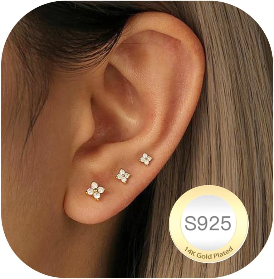 Thumbnail 6 de DORANA 3 Pairs 925 Sterling Silver Stud Earrings for Women