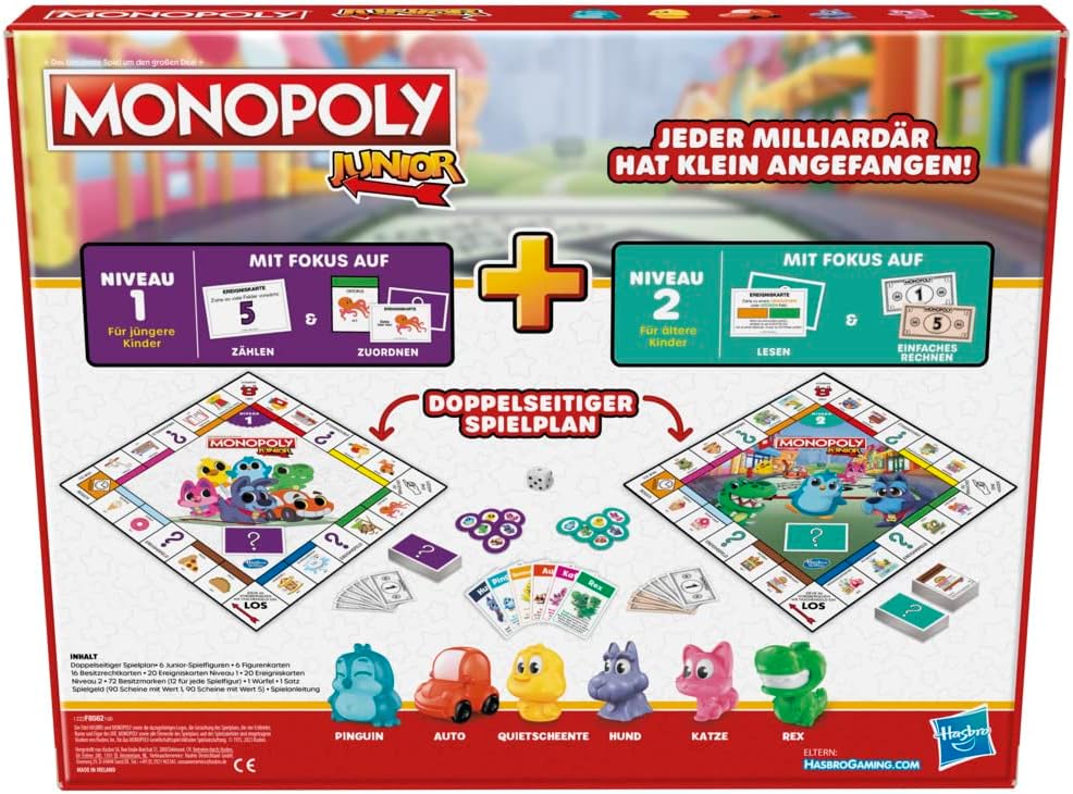Detalle 2 de Monopoly Junior (Monopoly) – das klassische Brettspiel für Kinder ab 4 Jahren, mit 2-seitigem Spielplan