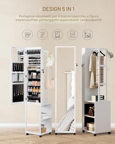 Detalle de Hzuaneri Armadietto Portagioie con Specchio a figura intera, LED 8, Bianco e Nero