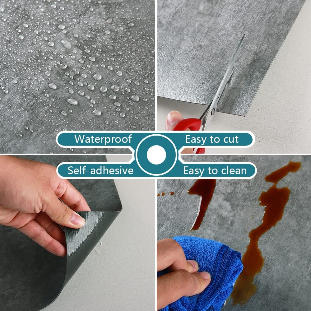 Thumbnail 6 de VEELIKE Self-Adhesive Floor Tiles: Concrete Effect Vintage Grey 30x30cm (24 Tiles)
