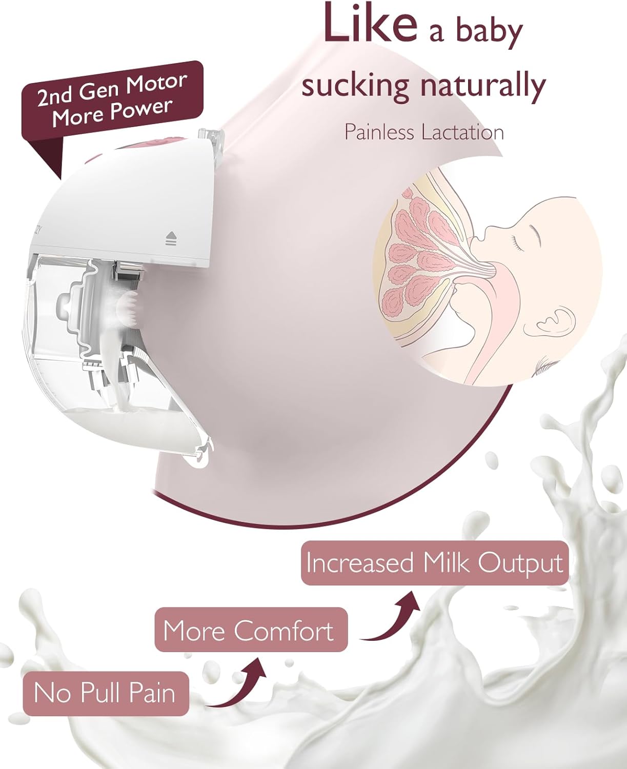Detalle de Momcozy M5 Smart Breast Pump: APP‑Controlled, Wearable, Hands‑Free in Cozy Red