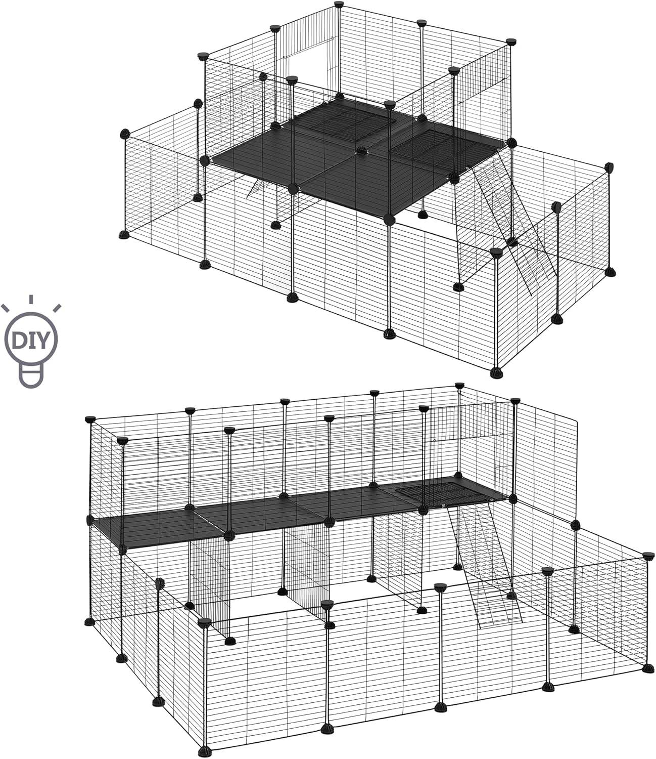 Detalle 2 de EUGAD Freigehege für Kaninchen & Kleintiere mit Tür und Leiter (145x108x72 cm) – modulares Metallgitter-DIY-Gehege