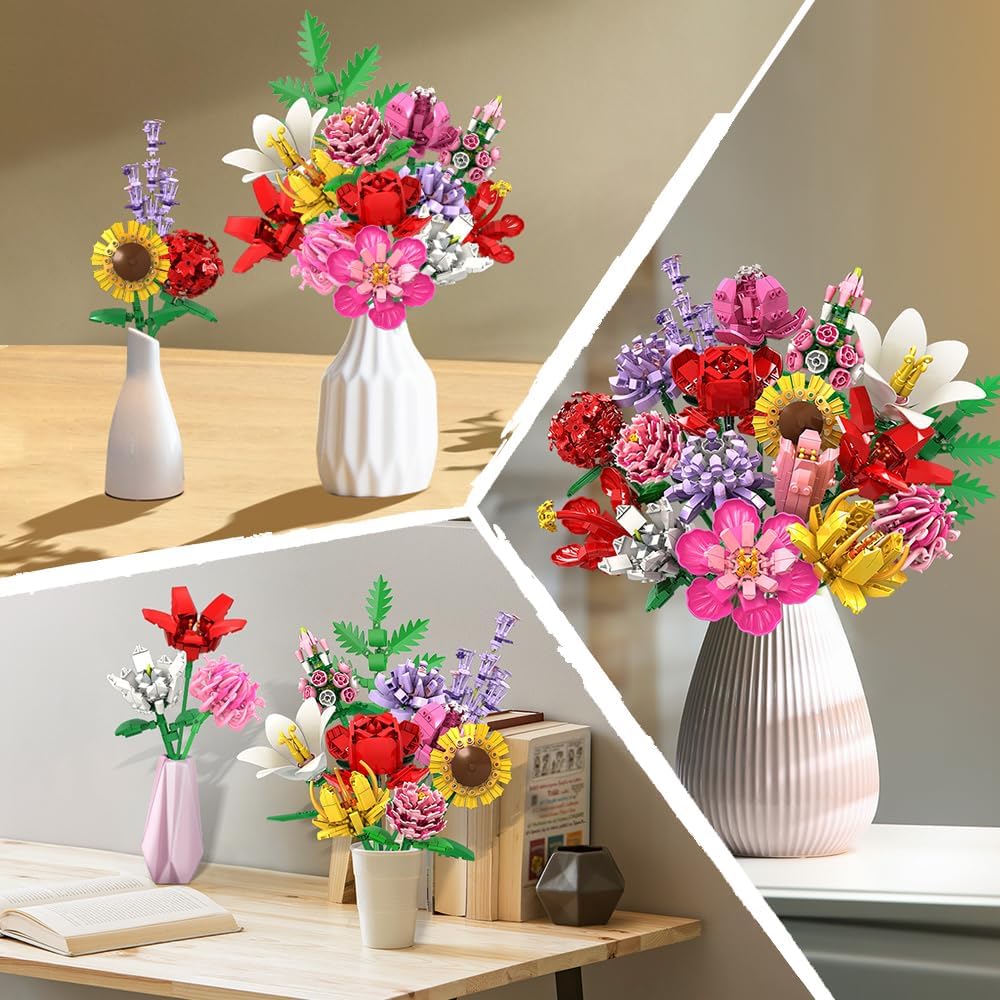 Thumbnail 3 de HOGOKIDS Flower Bouquet Set for Adults (Valentine) – 1461pcs botanical DIY artificial flowers with 18 sticks