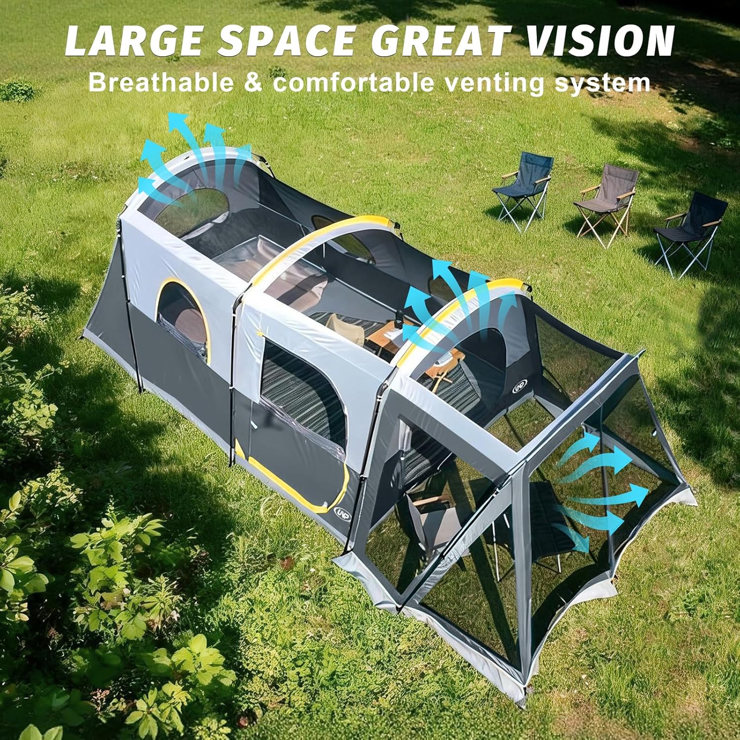 Thumbnail 3 de UNP Camping Tent 8 Person Waterproof Big Tunnel Tent with Screen Porch (20' x 9' x 80" H)