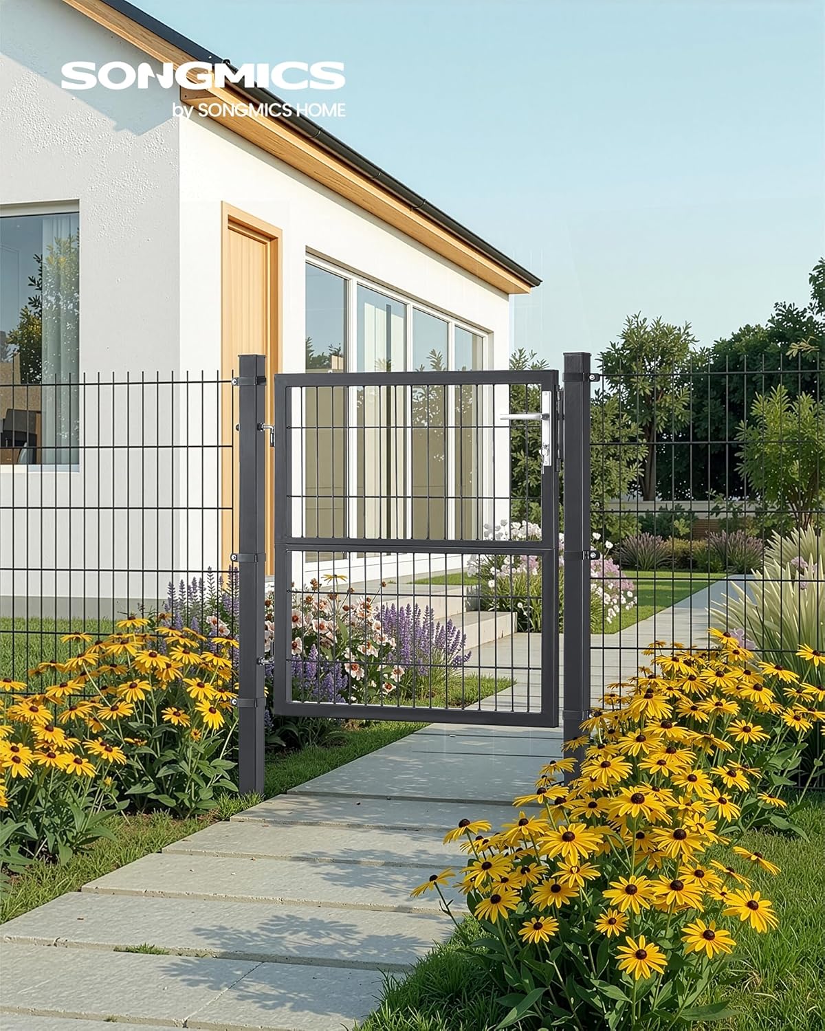 Detalle 2 de Gartentor SONGMICS GGD210GZ01, abschließbar, verzinkter Stahl, grau – 106 x 100 cm