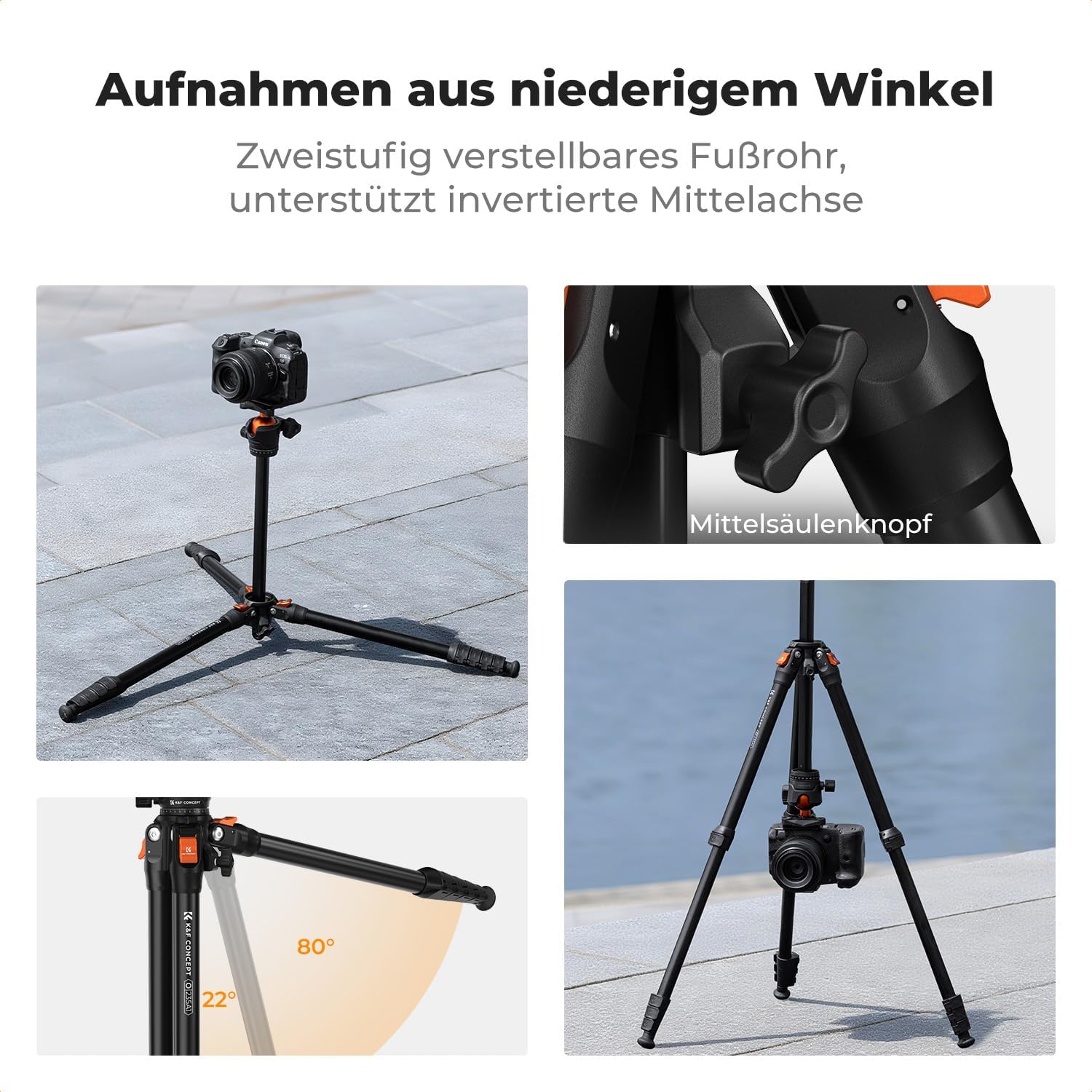 Thumbnail 4 de K&F CONCEPT 163CM Reisestativ mit Kugelkopf – Aluminium-Triphod für DSLR & Smartphone
