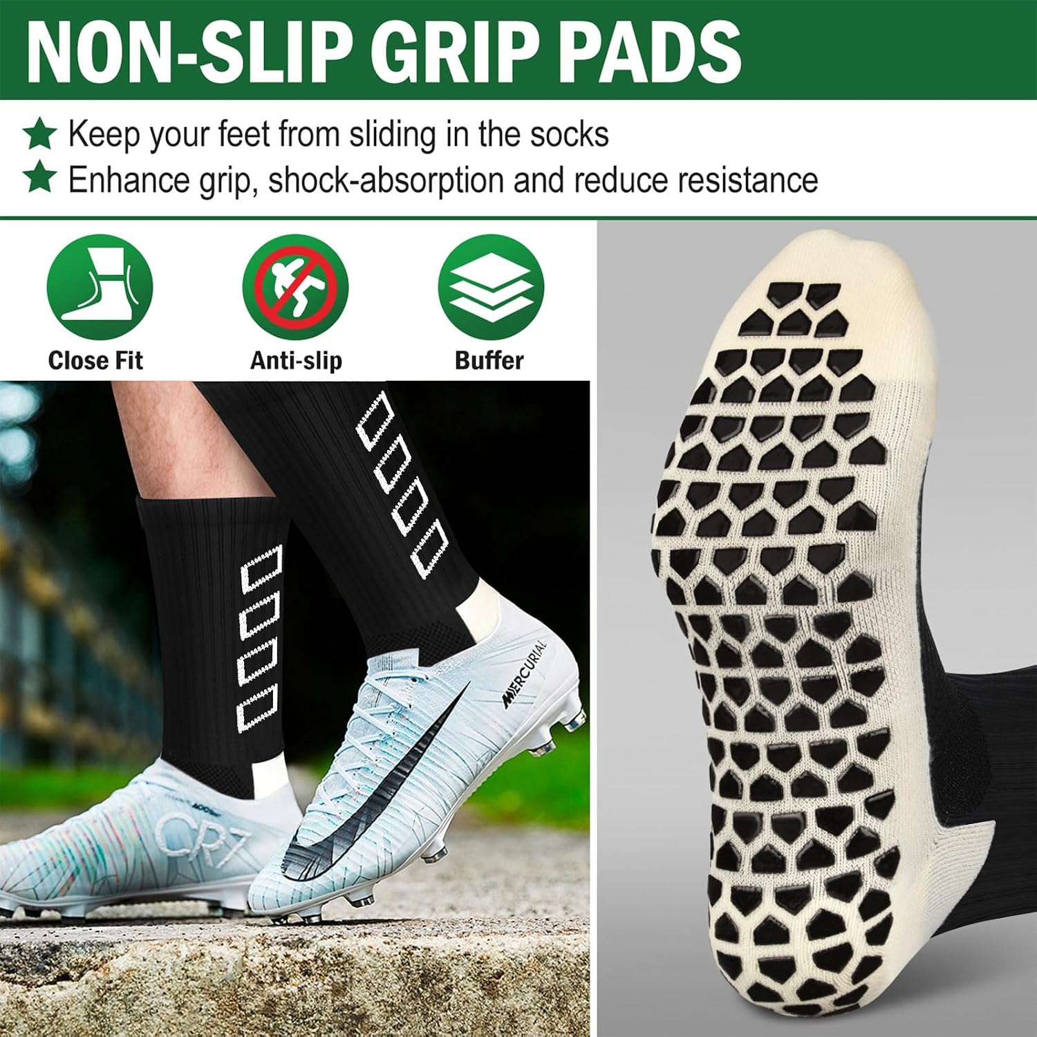 Detalle de ENONEO Calze da calcio antiscivolo al calcio, cotone traspirante e grip per uomo 37-45
