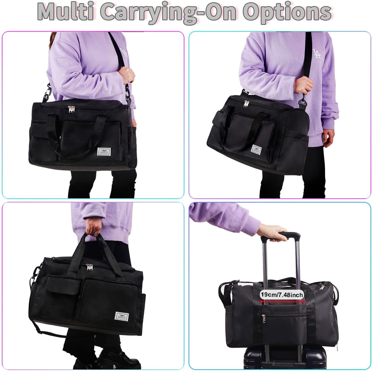Detalle de Fioretto FIORETTO 35L Damen Sporttasche: faltbare Reisetasche mit Schuhfach & Nassfach
