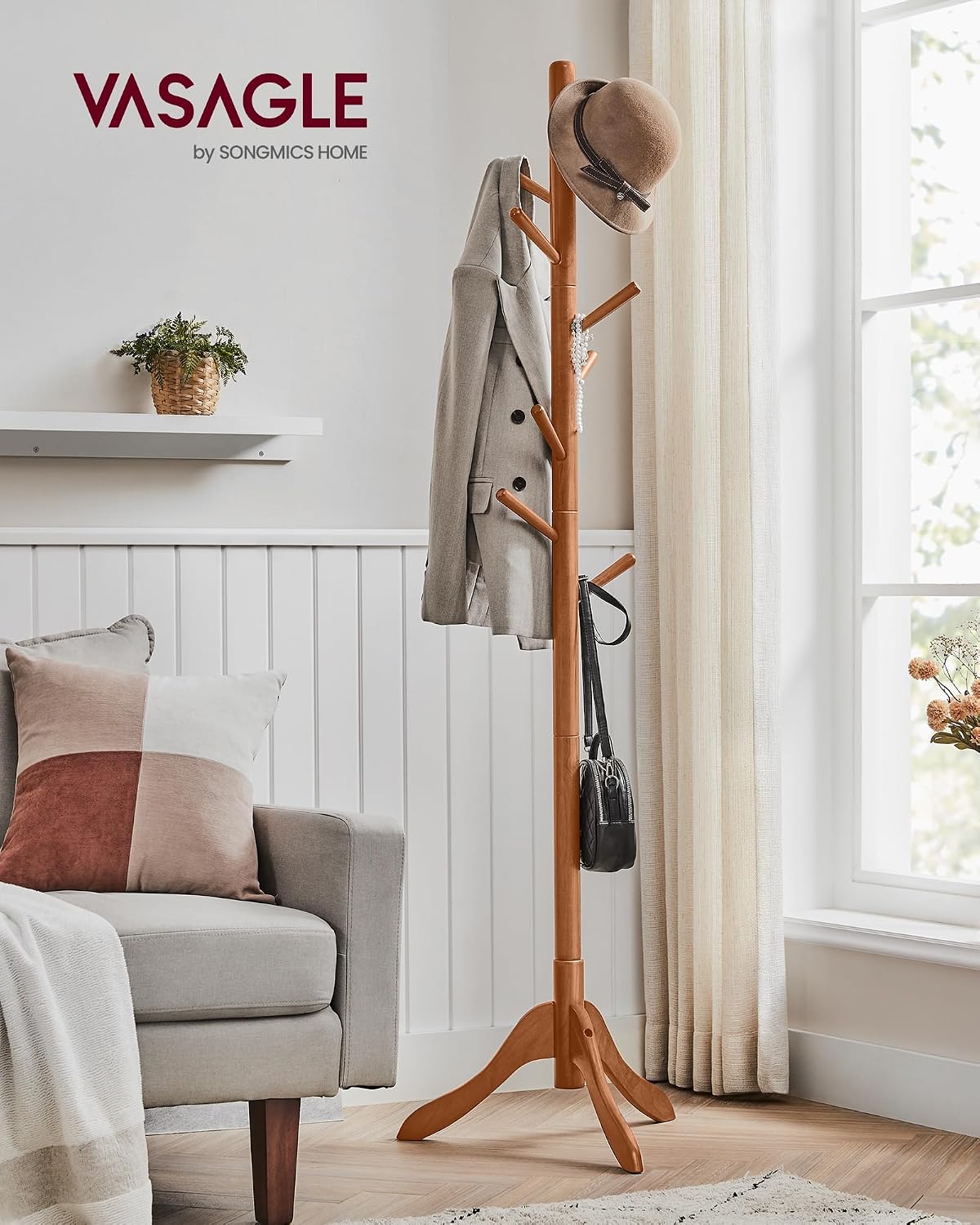 Thumbnail 1 de VASAGLE Solid Wood Coat Rack