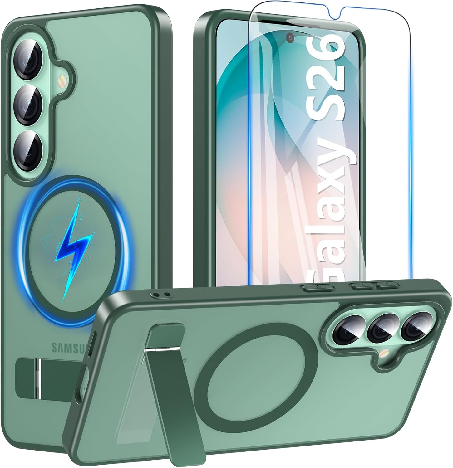 Detalle de Hensinple for Samsung S26 Case with Stand, Magnetic, Screen Protector Included – Green