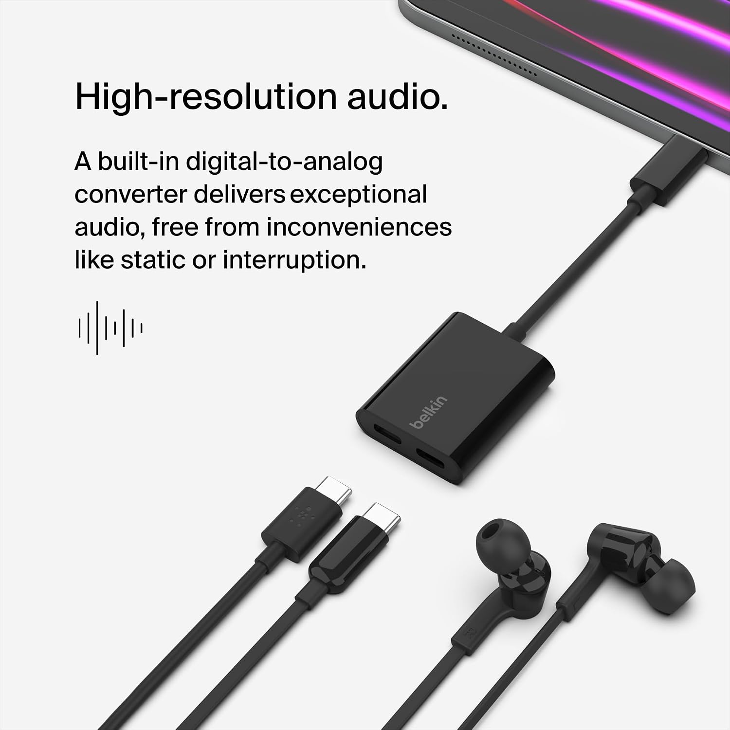 Detalle de Belkin F7U081btBLK USB-Cオーディオ・充電アダプター 2ポート・最大60W対応