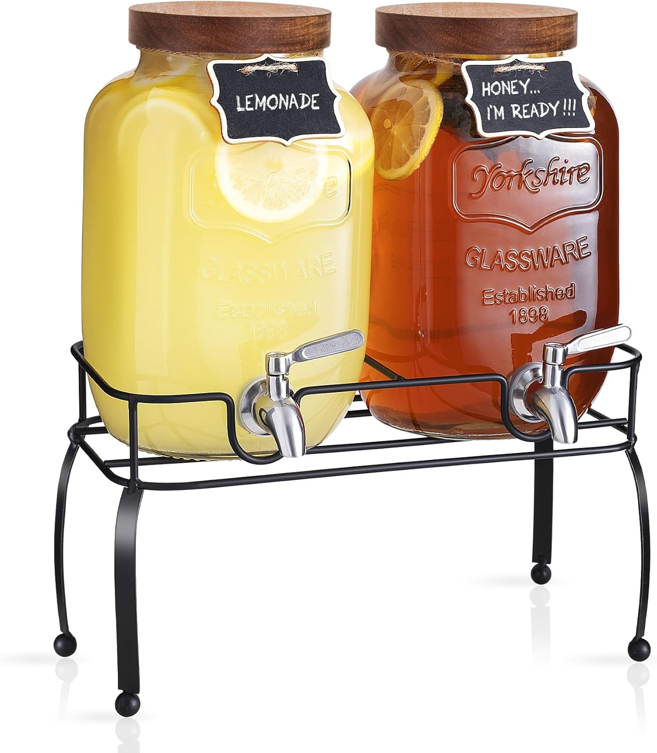 Detalle de Mustry Glass Drink Dispenser for Parties — 1 Gallon Set with Stand and Spigot (2-Pack)