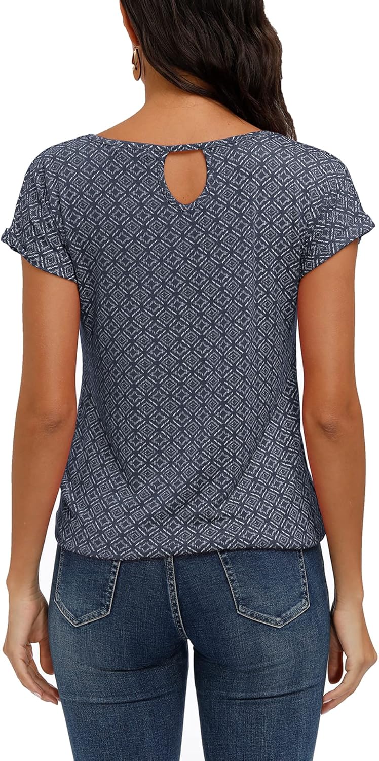 Thumbnail 2 de TrendiMax Damen T-Shirt Kurzarm mit Allover-Minimal Print, Stretch & V-Cut-Out hinten
