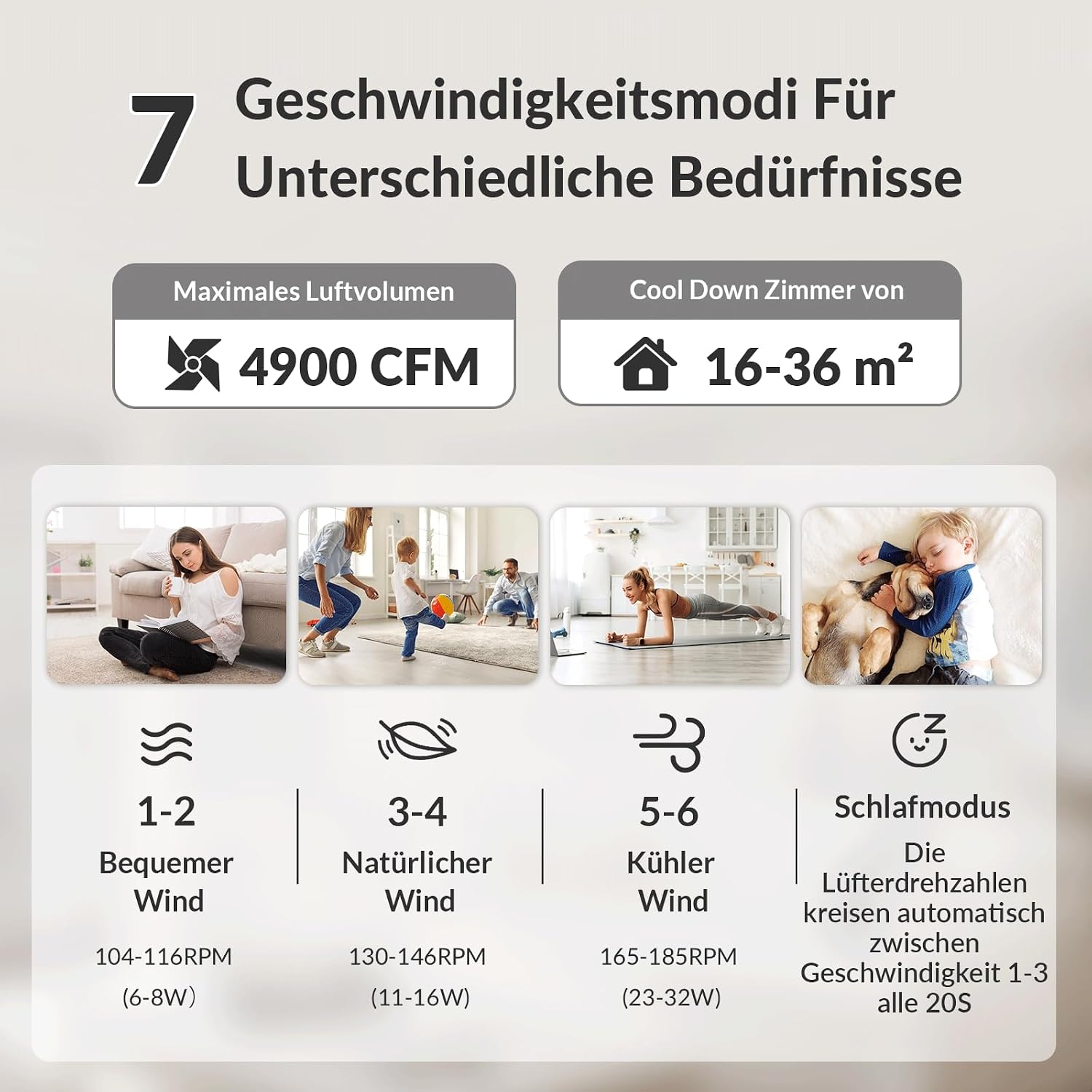 Thumbnail 3 de Newday Deckenventilator Flach Holz 132 cm – leise DC-Motor, dimmbares LED-Licht, 6 Flügel, Fernbedienung