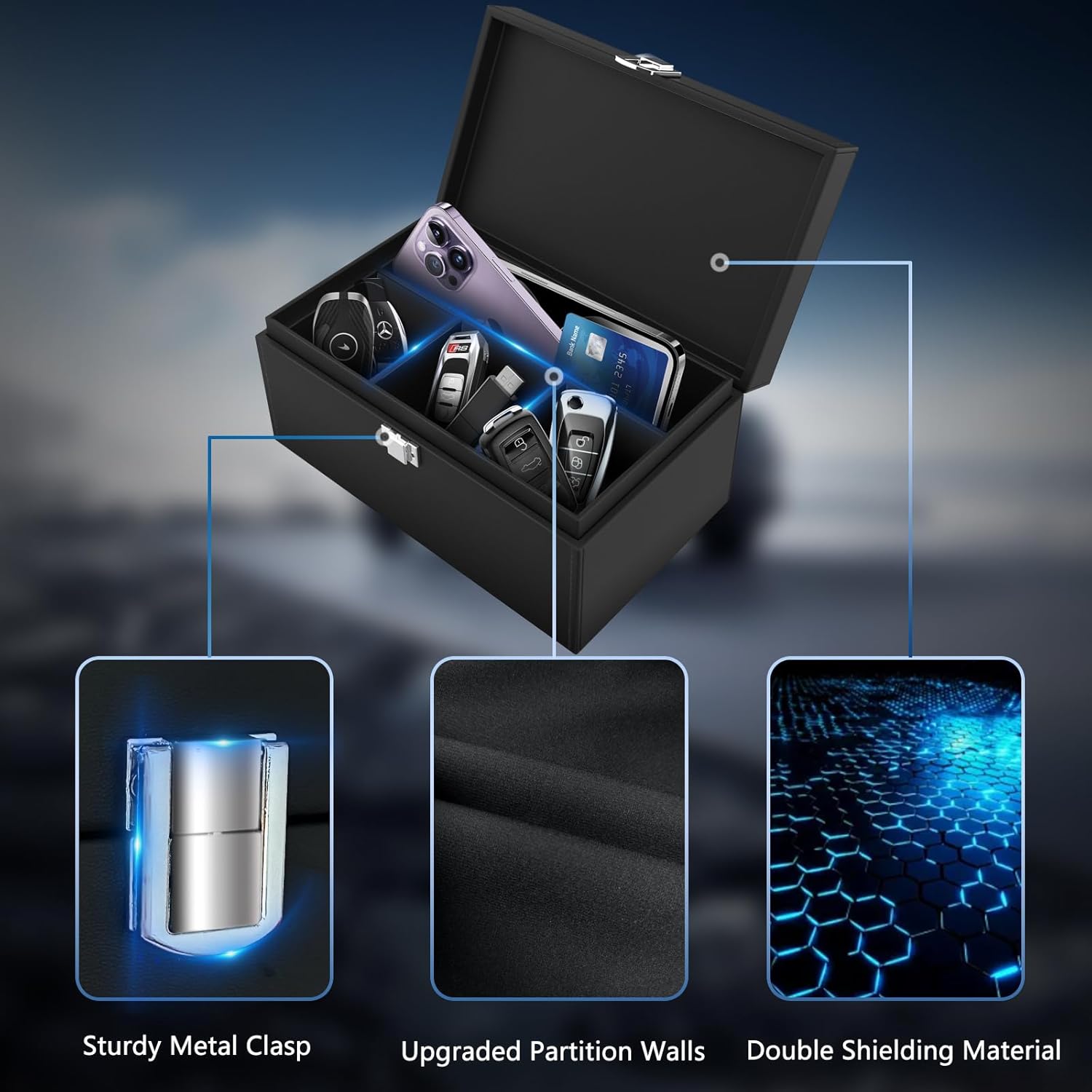 Detalle de ocuvaep Boîte Anti RFID Clé Voiture Ensemble avec Etui RFID – protection Keyless Go et étui Faraday grand format