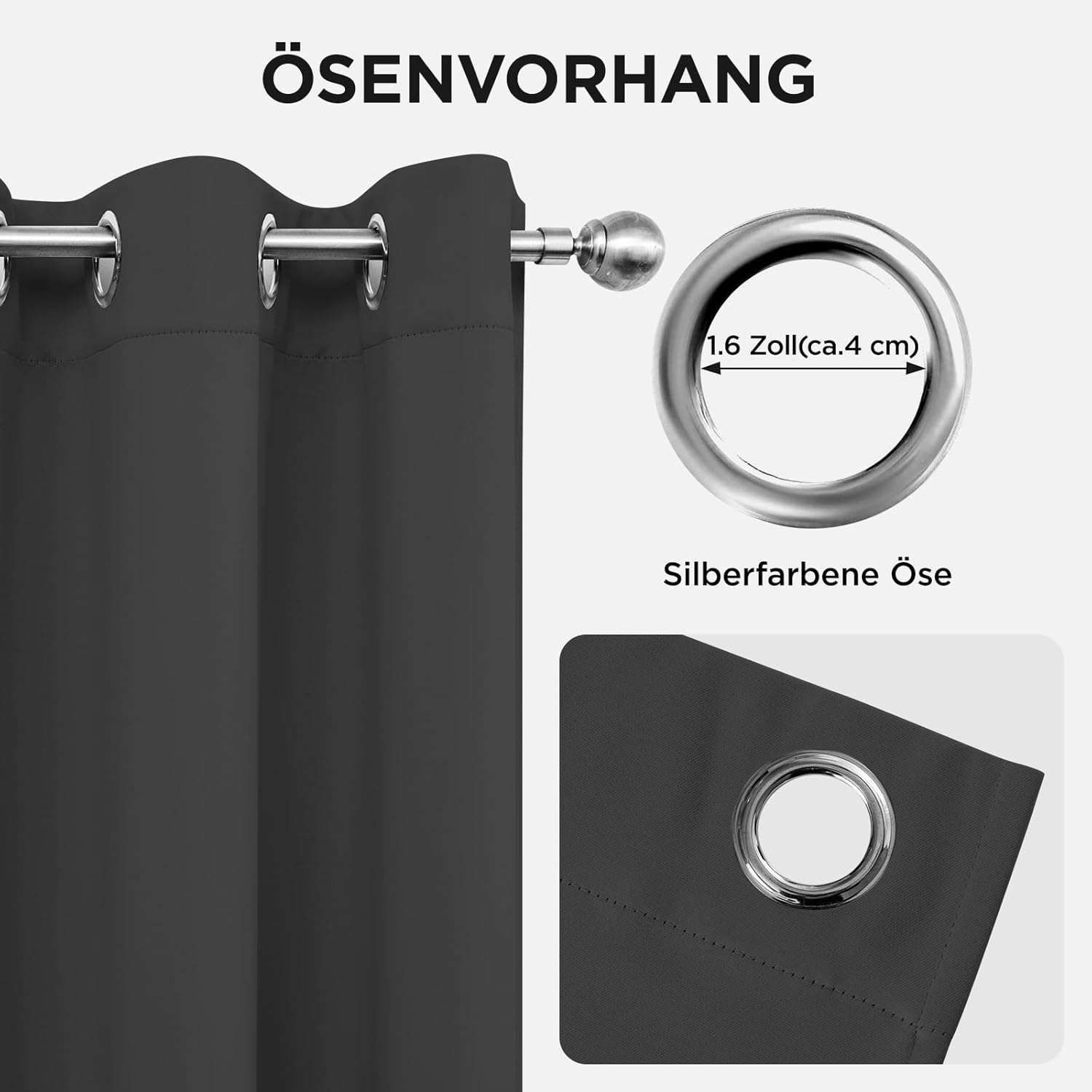 Thumbnail 5 de Joydeco blickdichte Verdunkelungsvorhänge mit Ösen – 2er Set Thermovorhang, Dunkelgrau