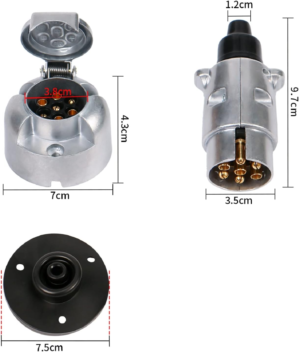 Thumbnail 2 de Woola Metal 7 Pin Trailer Plug and Socket — 12V European Standard, Aluminium Alloy with Copper Pins