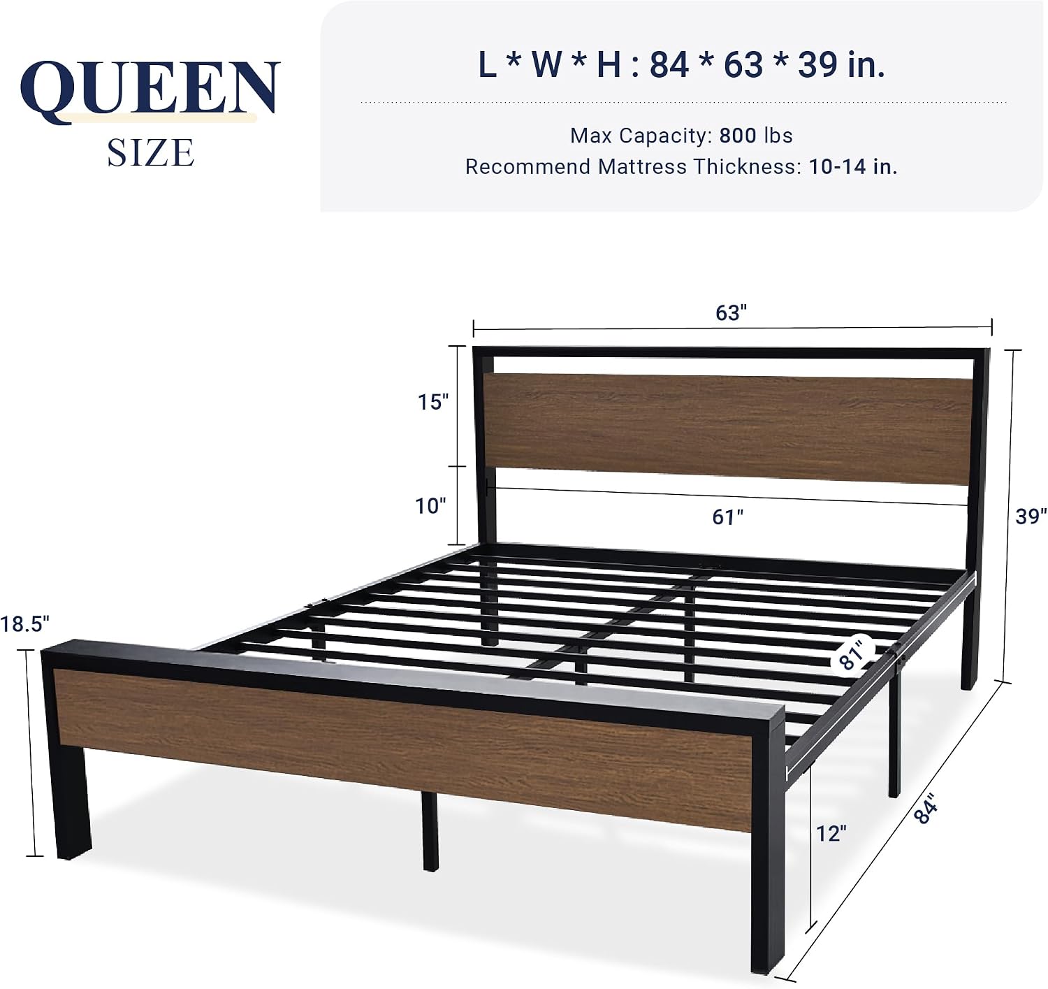 Detalle 2 de Allewie Bed Frame, Queen Size