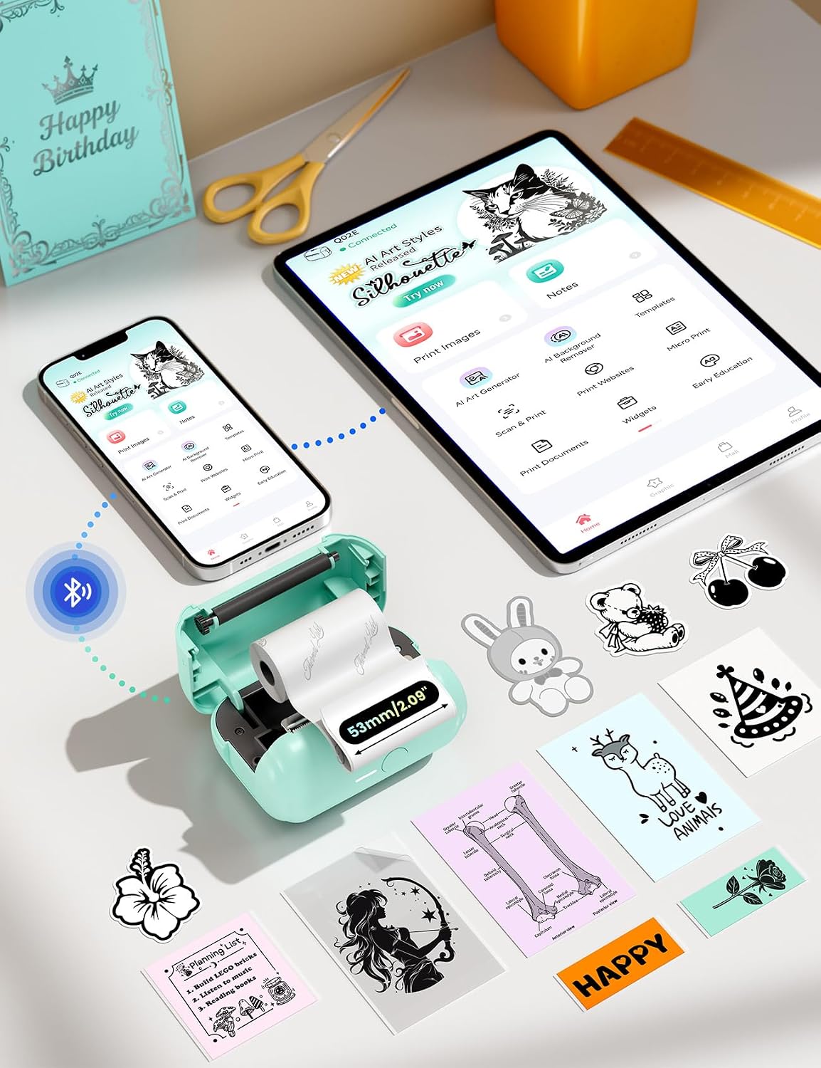 Thumbnail 6 de Memoking Q02E mini-thermische printer voor zelfklevende etiketten met Bluetooth