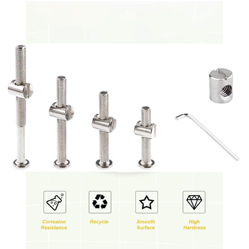 Detalle de LOTOKEMU M6 Furniture Bolt and Barrel Nut Kit, Four Lengths, Zinc-Plated Steel