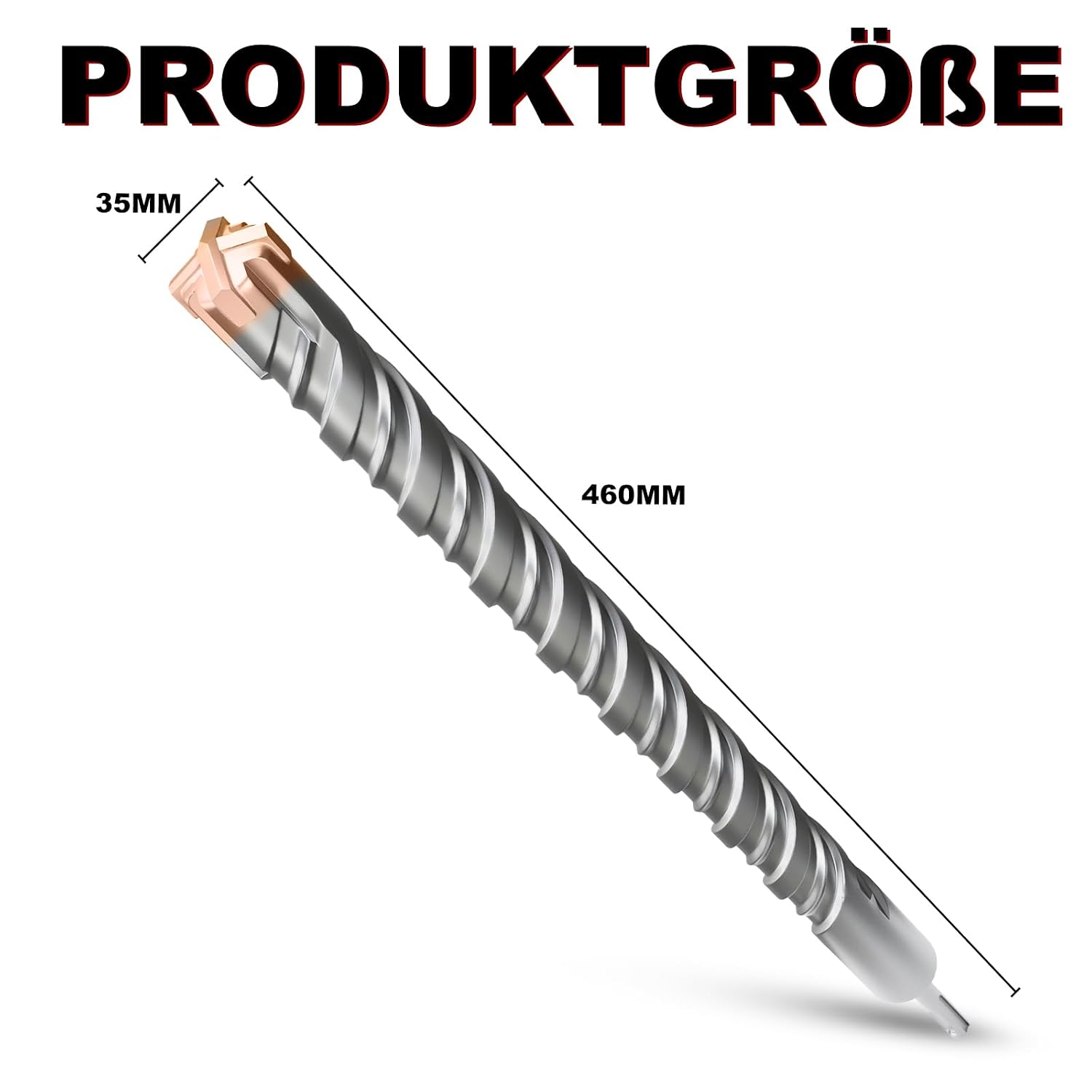 Detalle de METOTY SDS Plus Bohrer 35 mm × 460 mm mit 4 Hartmetallschneiden – für Beton, Stein und Naturstein
