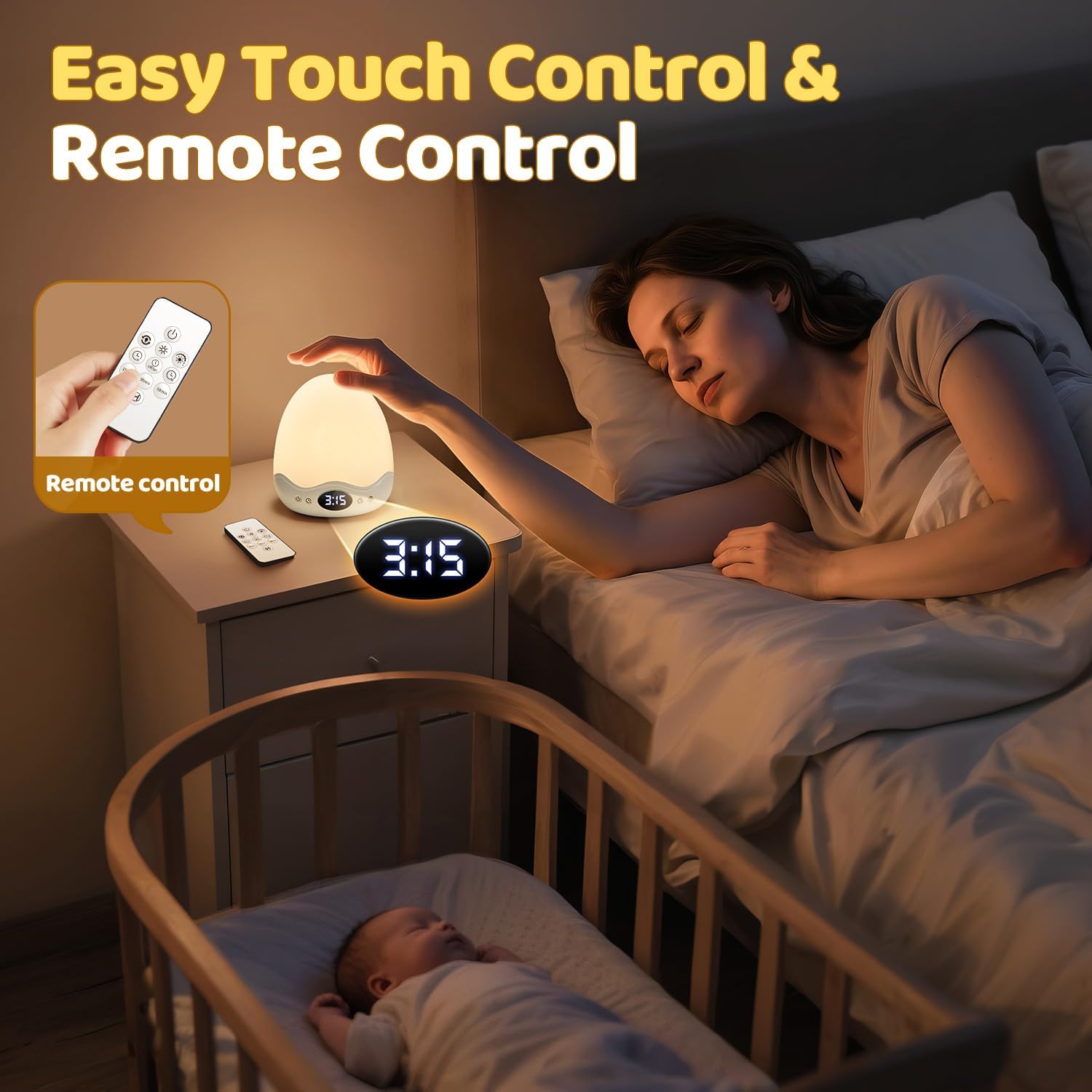 Detalle de PIKOY Egg Light Baby Night Light with Clock, 10 Colours & 10 Brightness Levels
