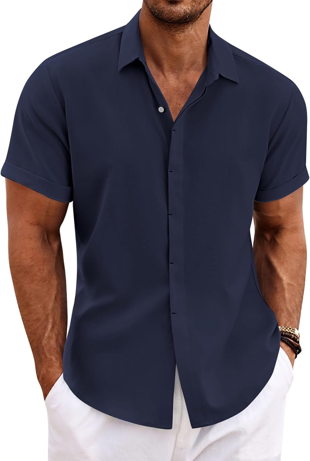 Thumbnail 6 de COOFANDY Leinenhemd Herren Kurzarm Button-Down (Regular Fit) für Sommer, Strand & Freizeit