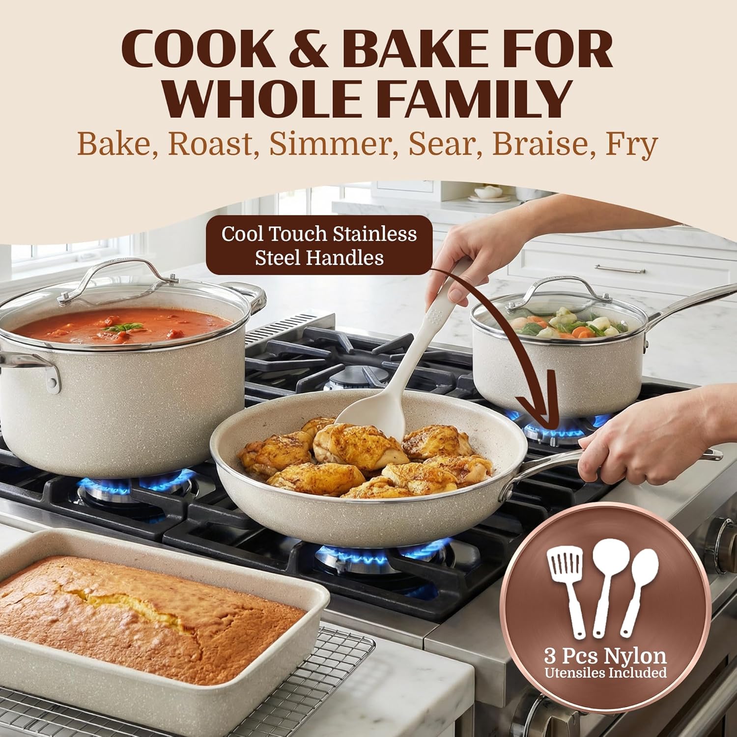 Thumbnail 4 de Granitestone Ceraluxe 20 Pc Ceramic Cookware Set (Nonstick) with Bakeware, Utensils & Steamer