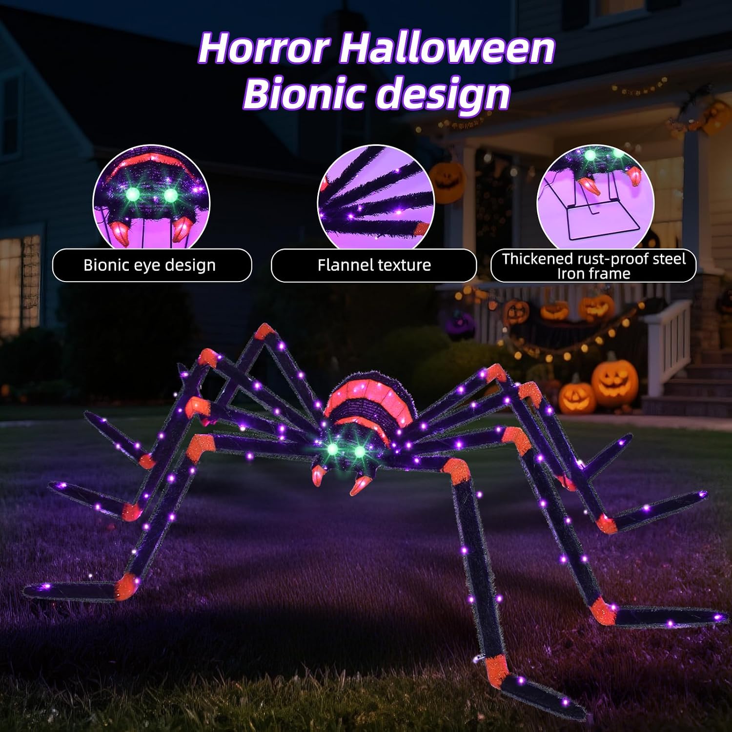 Detalle de HOYECHI HYC8601 Giant Halloween Spider Decoration, 115 LED Lights, Black