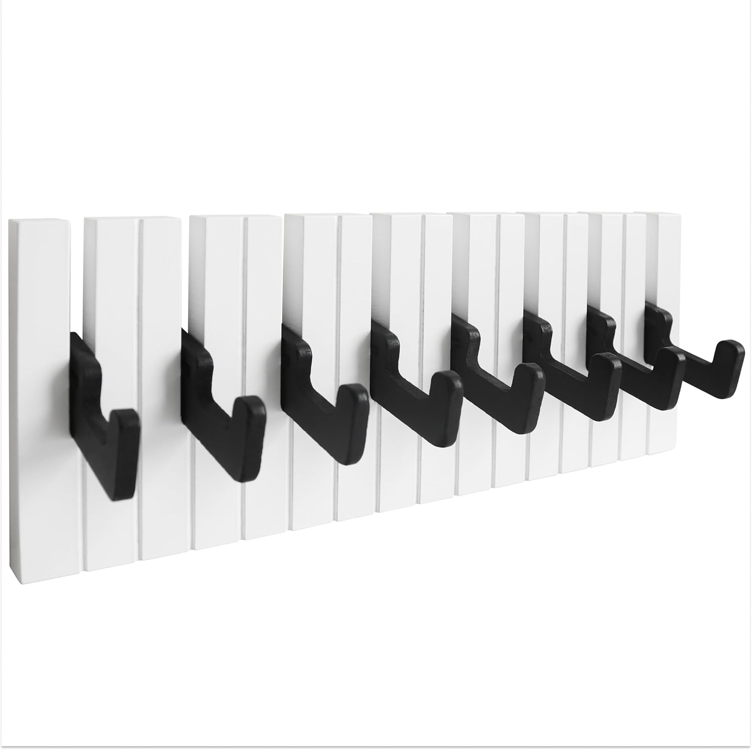 Thumbnail 1 de RICOO Patère murale pour enfants WM1886-M en bois noir et blanc (39 x 15 x 2 cm) avec 8 crochets