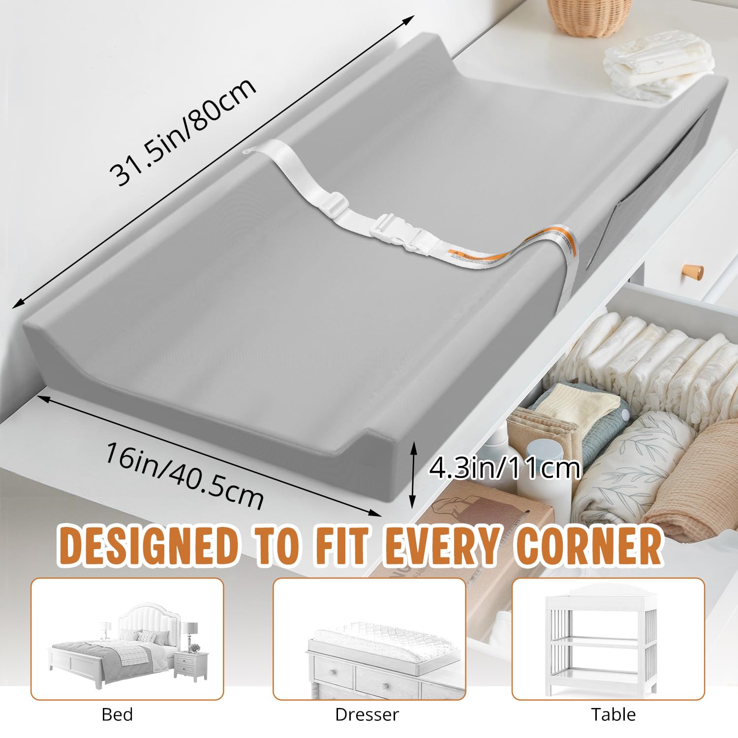 Detalle de JVEOO Vegan Leather Baby Changing Pad, Waterproof, Wipeable, with Safety Belt