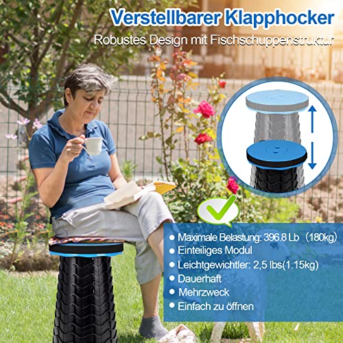 Detalle 2 de Fiqops 2X Tragbarer Klapphocker – verstellbar, belastbar bis 180 kg, kompakt & leicht transportierbar