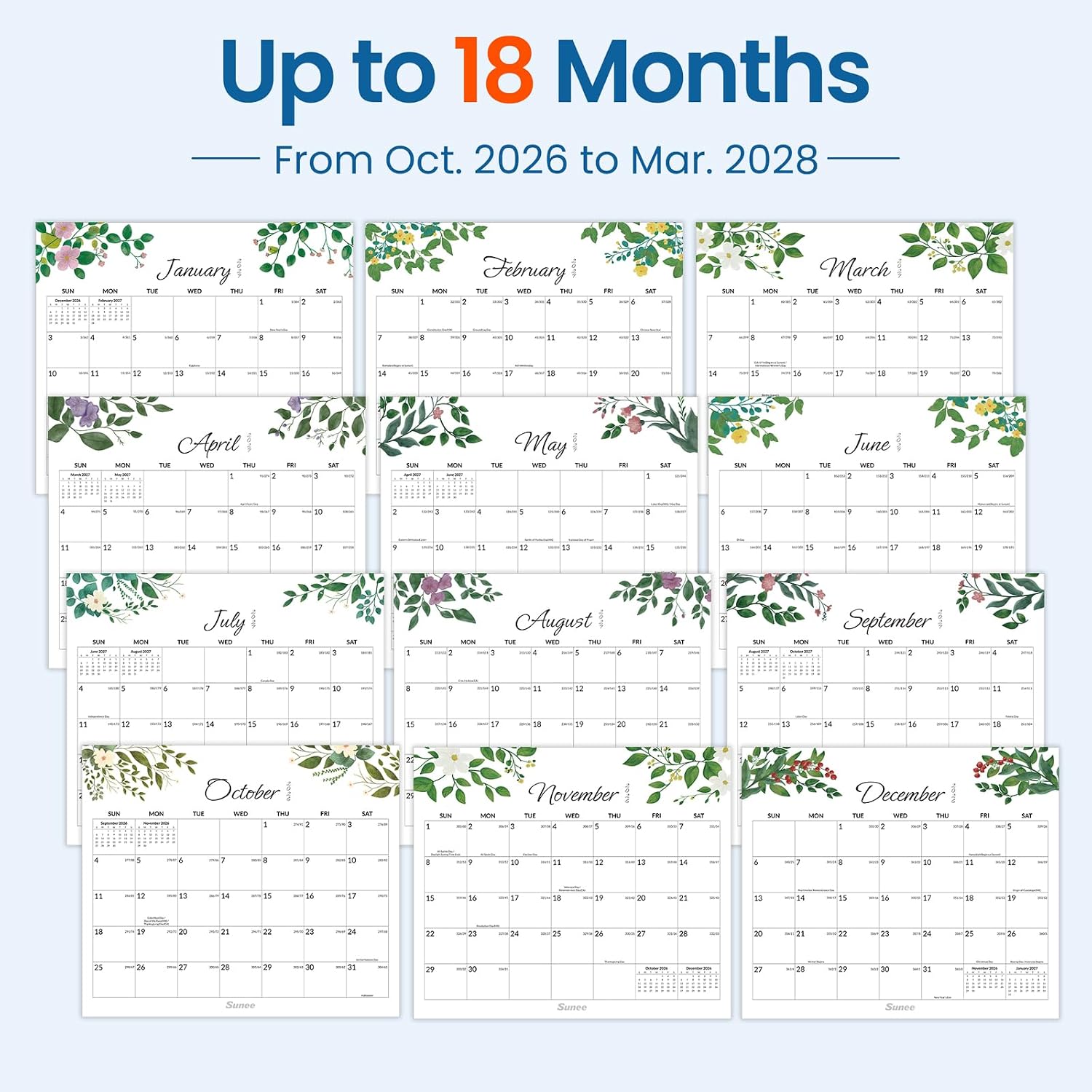 Detalle de SUNEE 2026–2027 Fridge Calendar, 18-Month Magnetic Monthly Planner