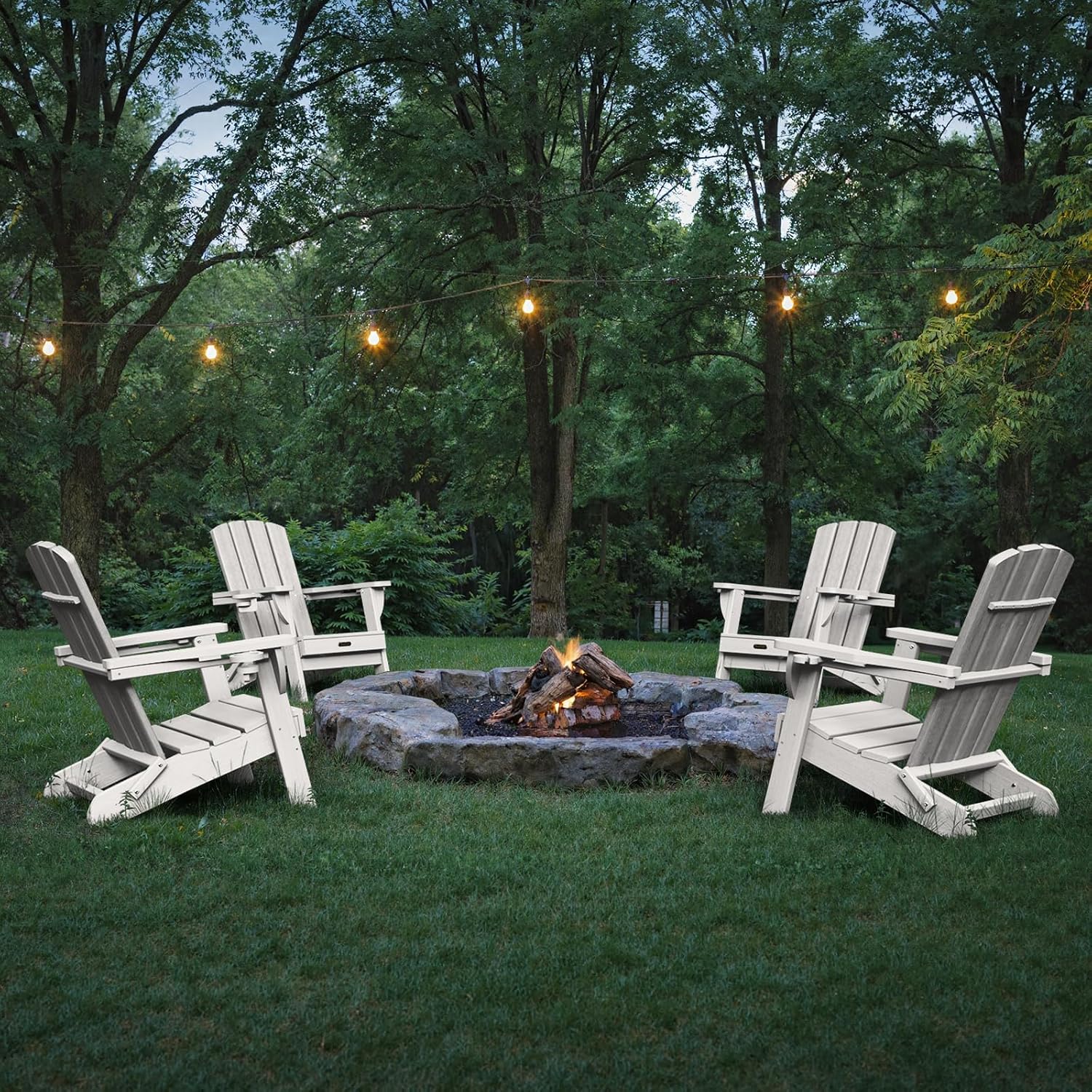 Detalle de SUUNYN Adirondack Chair, White Foldable HDPE with 2 Cup Holders