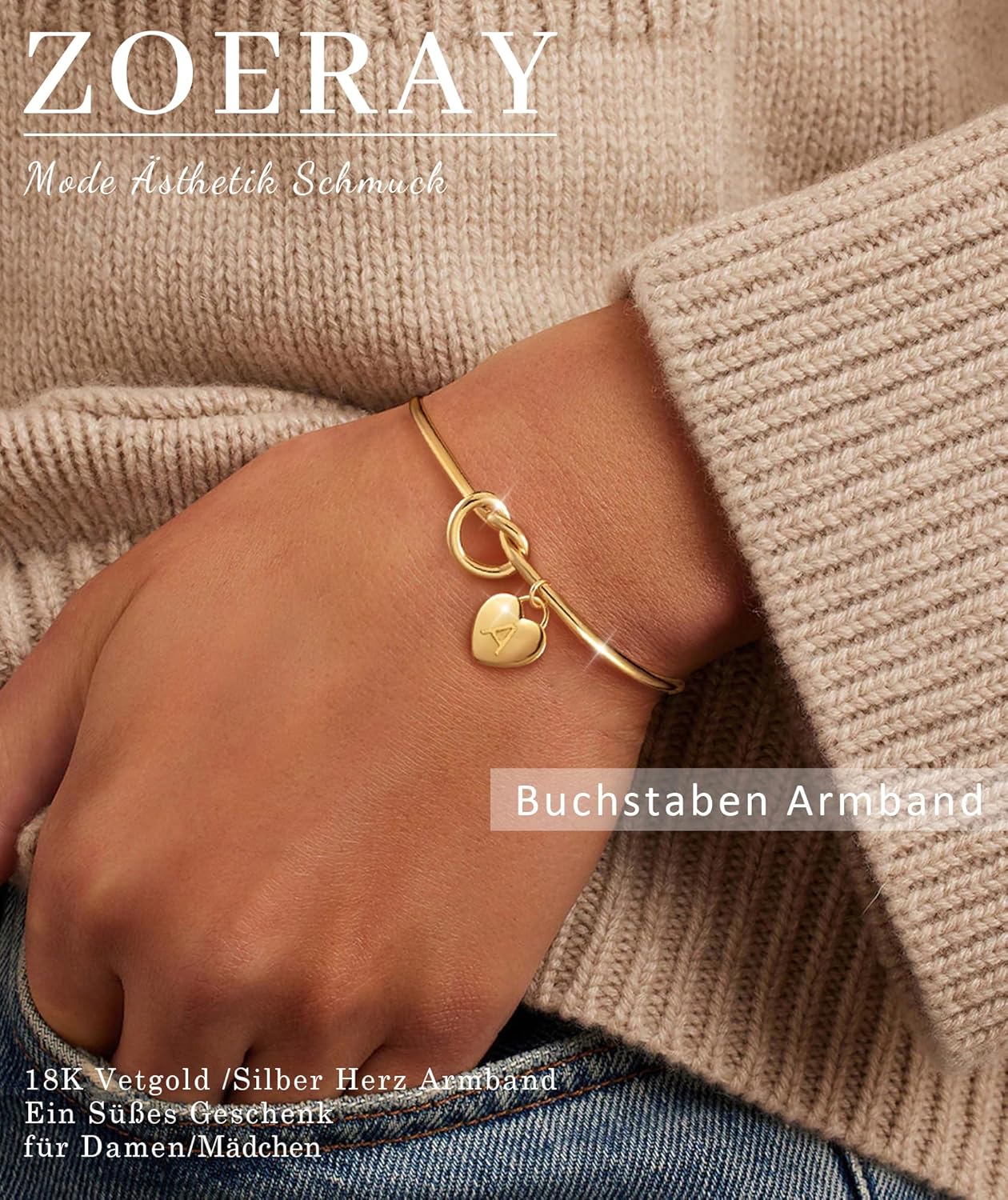 Thumbnail 1 de ZOERAY Armband Damen Gold Silber – Wasserfestes Armband mit Herz-Knoten und Initialen