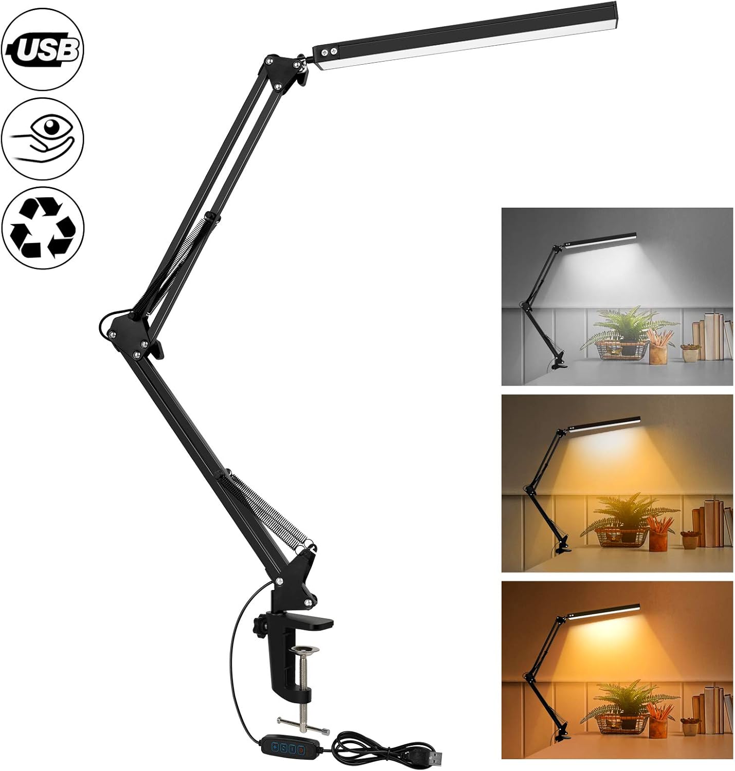 Thumbnail 1 de SKYLEO Schreibtischlampe Dimmbar mit Clip – Augenschutz, 3 Lichtmodi, 10 Stufen Helligkeit, Schwarz