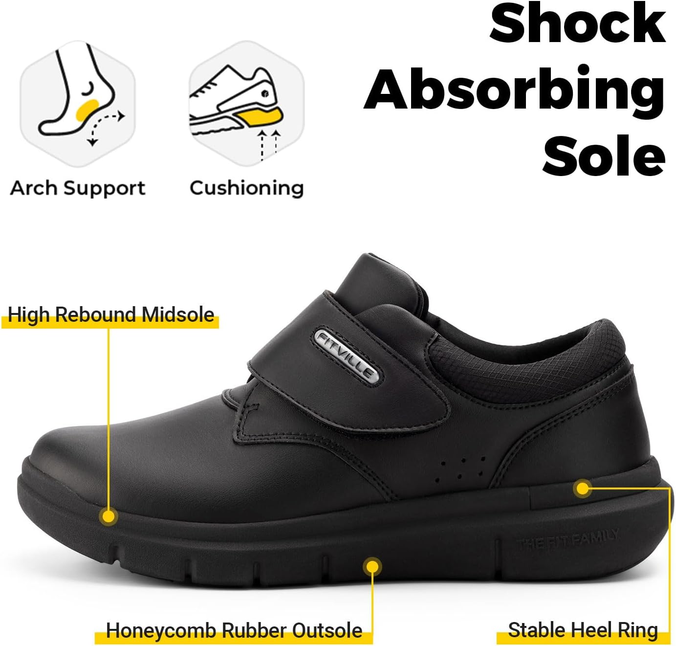 Thumbnail 6 de FitVille chaussures pour hommes en cuir façon sneaker décontractée pour pieds larges, scratch réglable