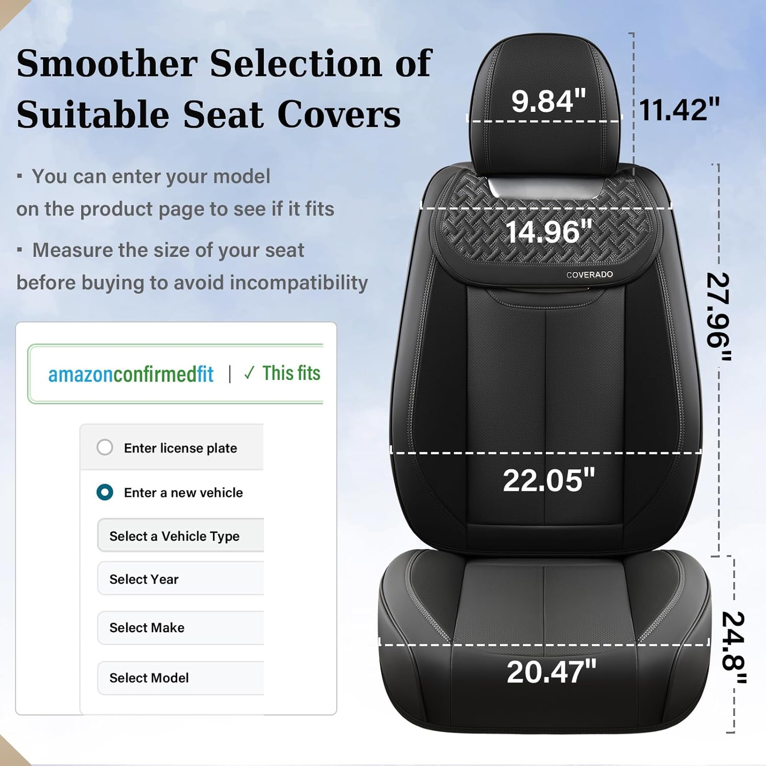 Thumbnail 5 de Coverado Car Seat Covers Full Set (Black) — Luxury Nappa Leather Waterproof Universal Covers for Front & Rear