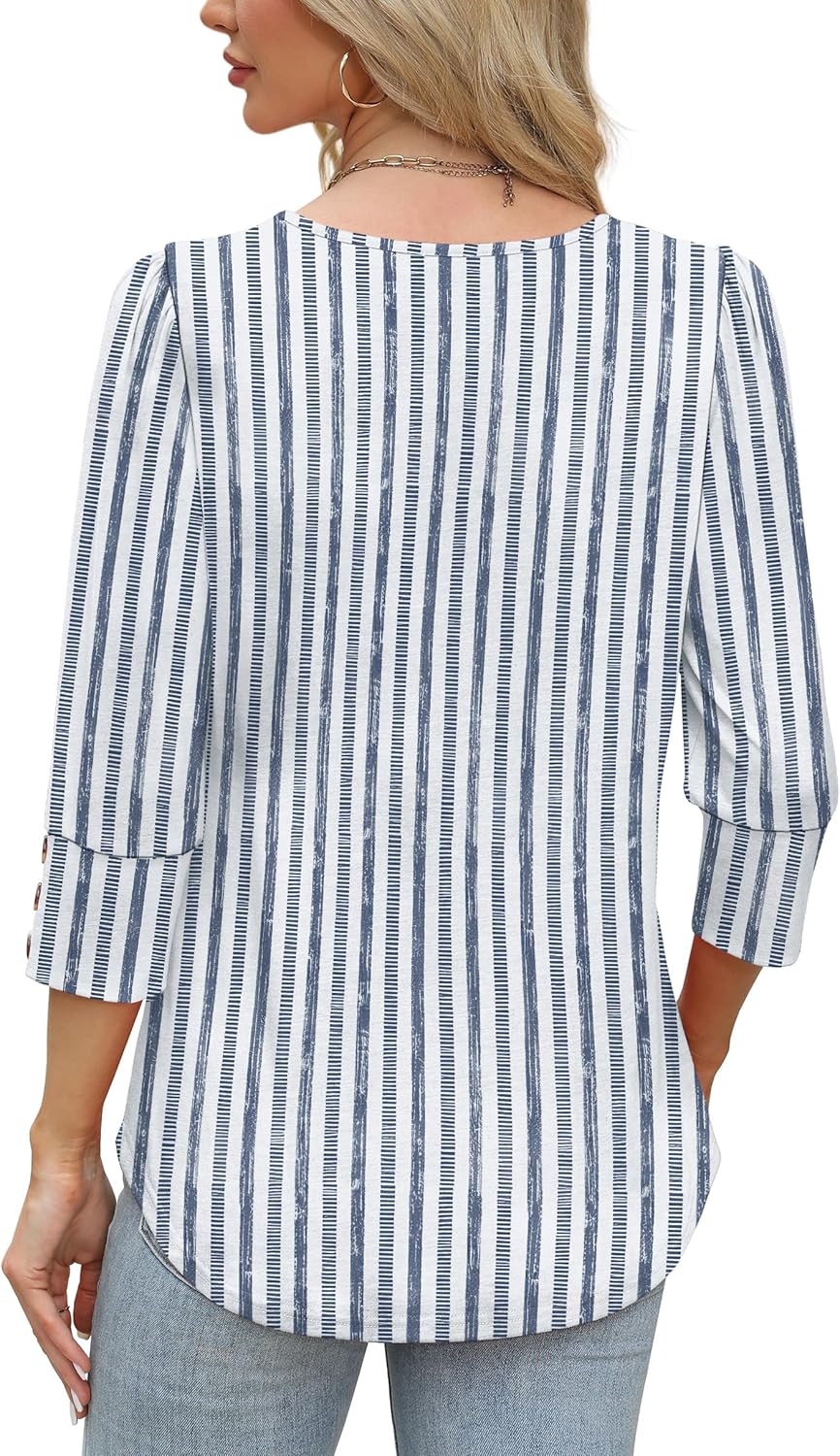 Thumbnail 4 de WIHOLL 3/4 Sleeve Women’s Top with Button Cuffs: Dressy Casual V-Neck Shirt for Spring to Early Fall