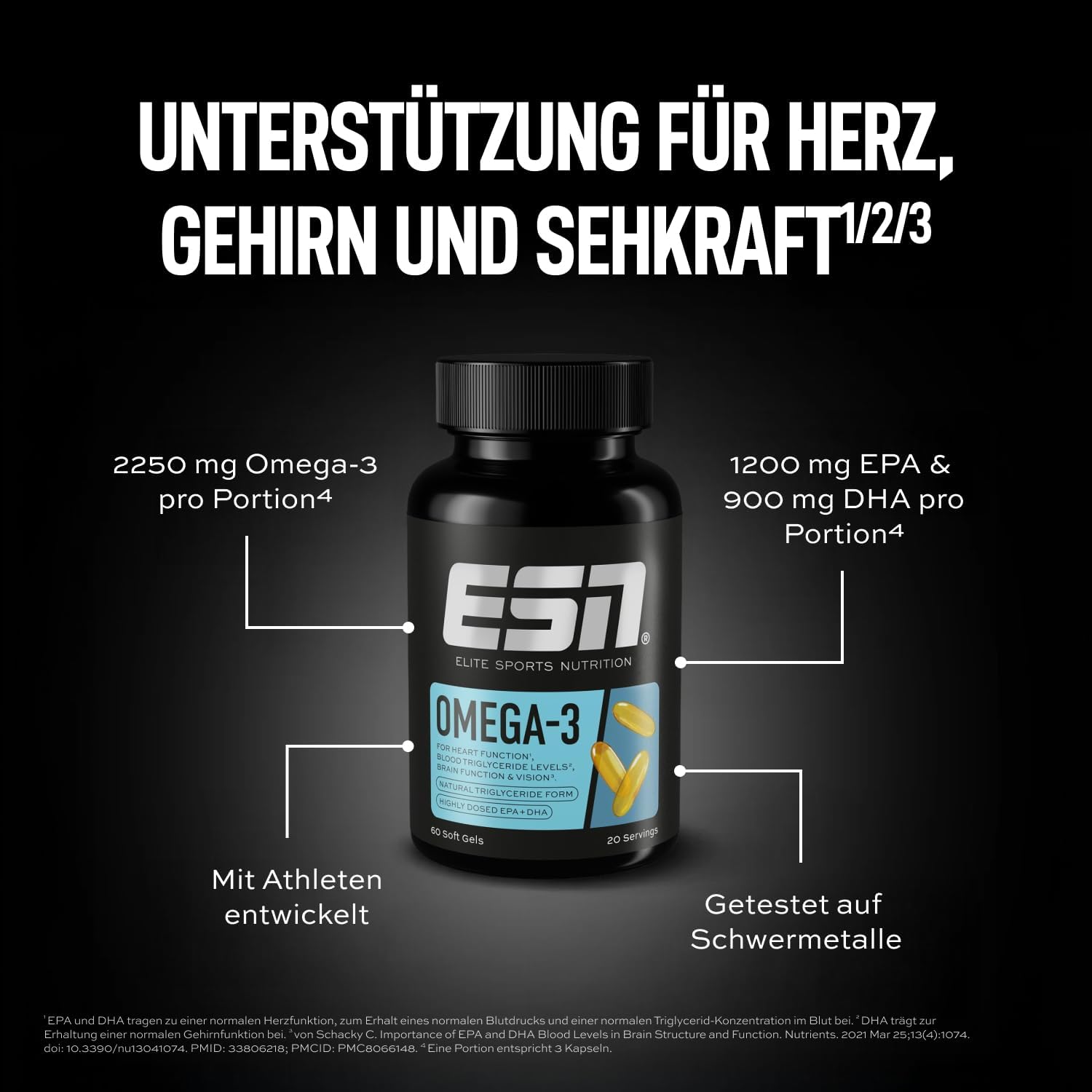 Detalle de ESN Omega-3 – hochdosiertes Fischöl mit 1200 mg EPA & 900 mg DHA, 60 Kapseln