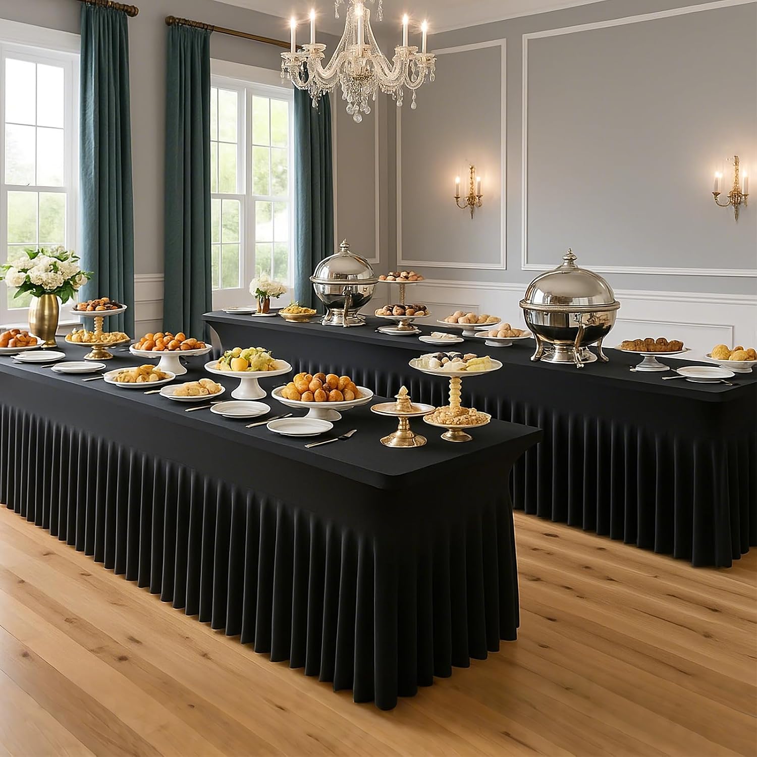 Detalle de Deep Dream 2 Pack Black Spandex Table Covers for 6-Foot Tables