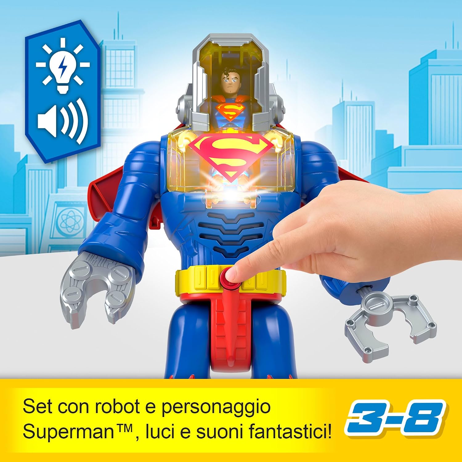 Detalle de Fisher-Price Imaginext DC Super Friends: Superman Insider e Corazza, robot alto 30+ cm con luci e suoni