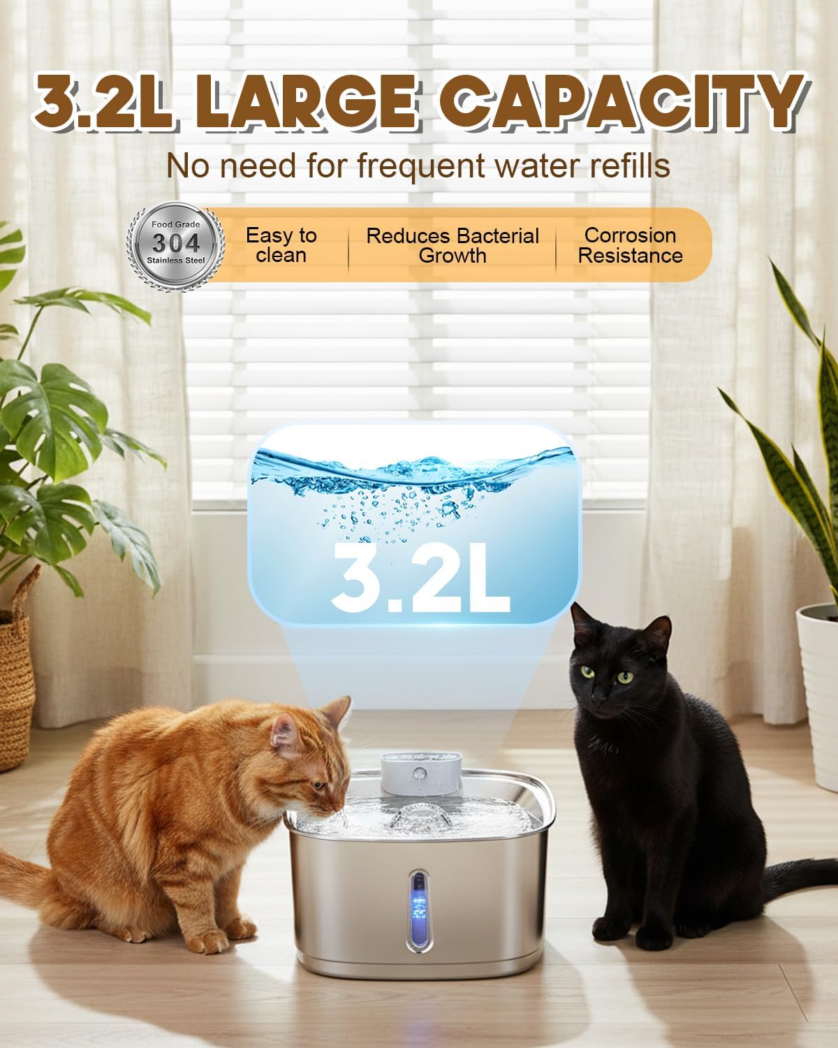 Detalle de Cordless Stainless Steel Cat Water Fountain, 3.2L/108oz: Review & buying guide