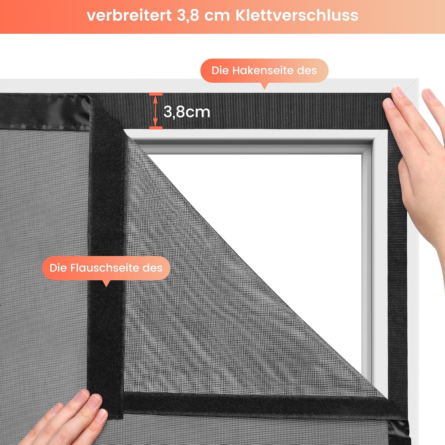 Thumbnail 5 de Schnellschließen Fliegengitter Balkontür Magnet 95 × 200 cm – Ohne Bohren, 3,8 cm breites Klettband, Insektenschutz für Balkontür
