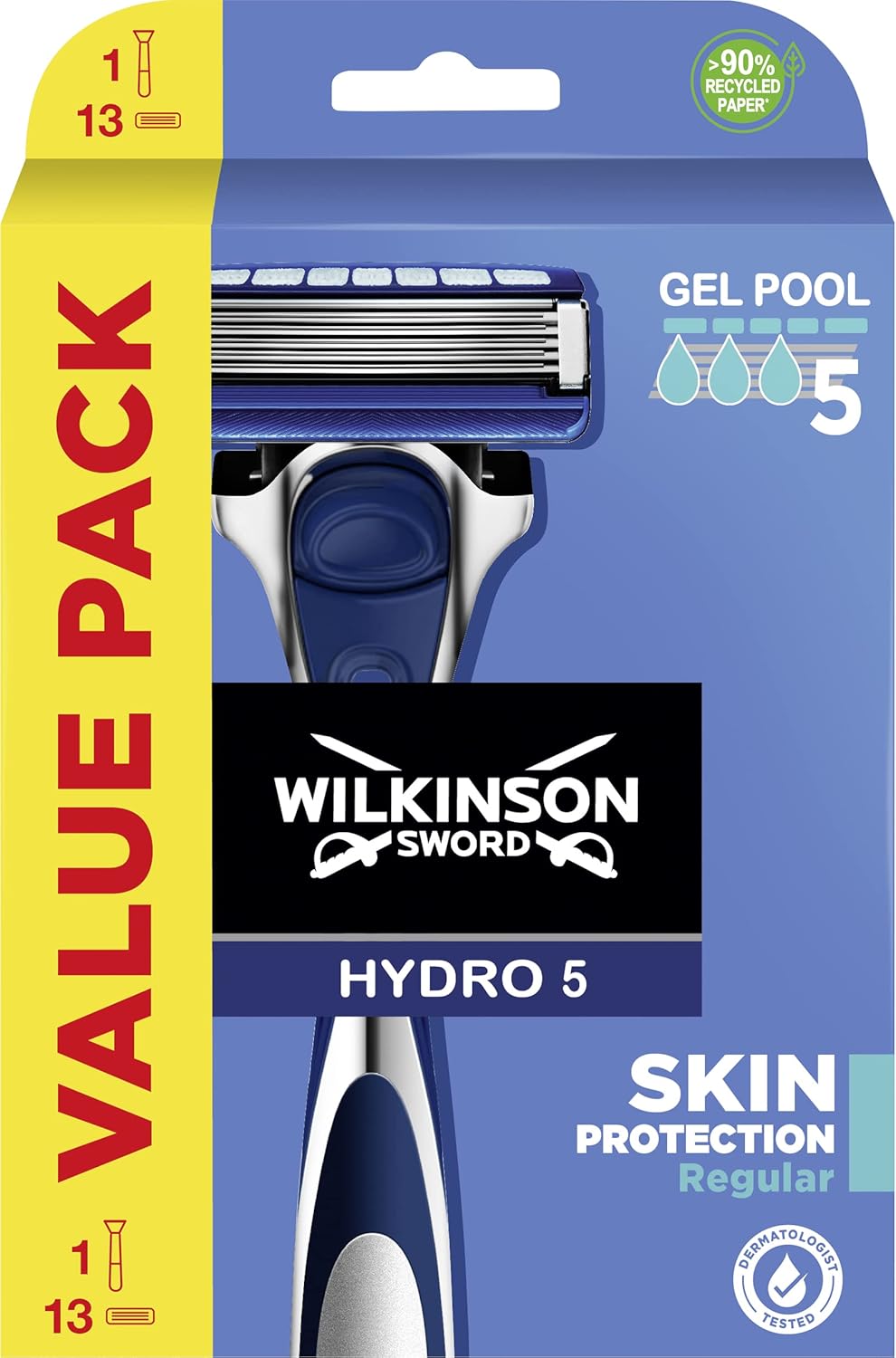 Detalle de Wilkinson Sword Hydro 5 Skin Protection Uomo – gel idratante e rasatura di precisione con 13 ricambi
