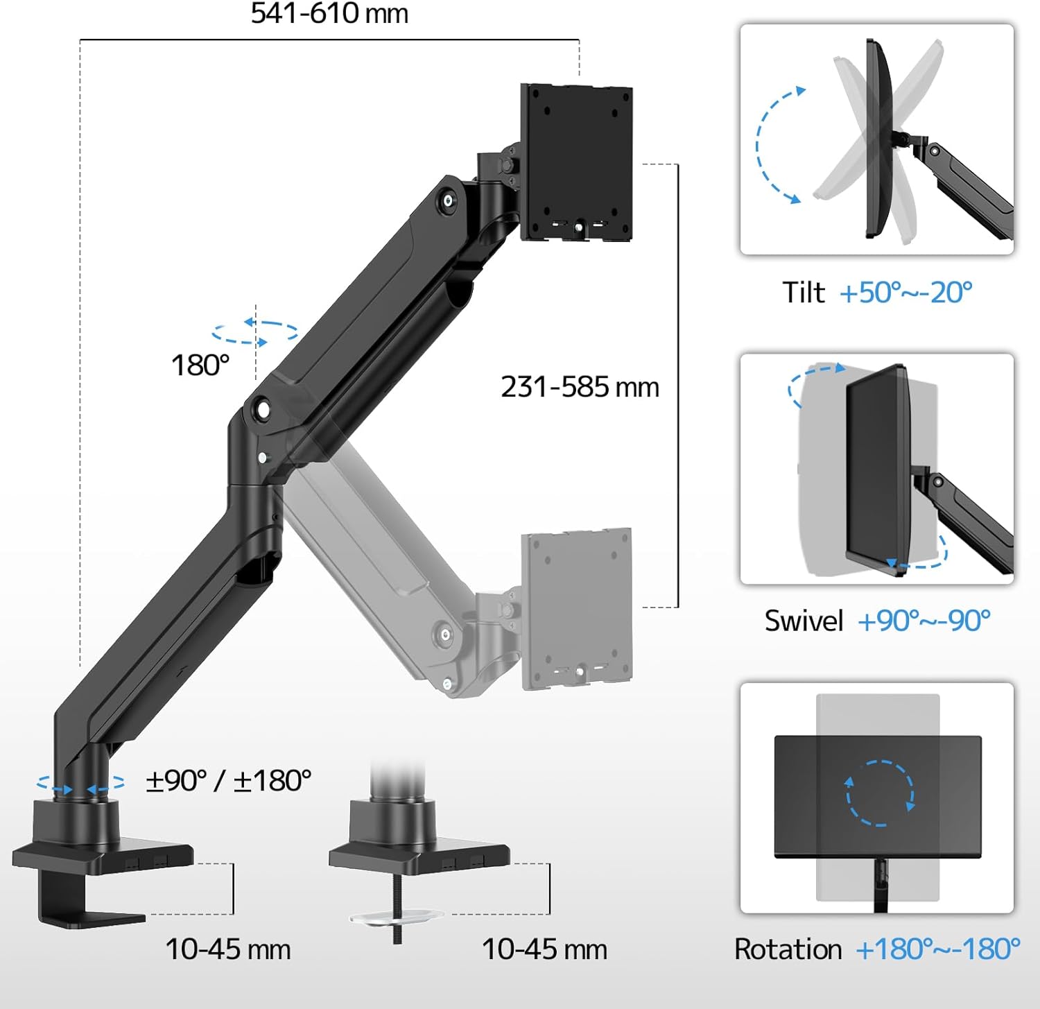Thumbnail 3 de PUTORSEN Monitorhalterung für 17–49 Zoll (bis 20 kg) mit VESA 75/100 und Gasfeder